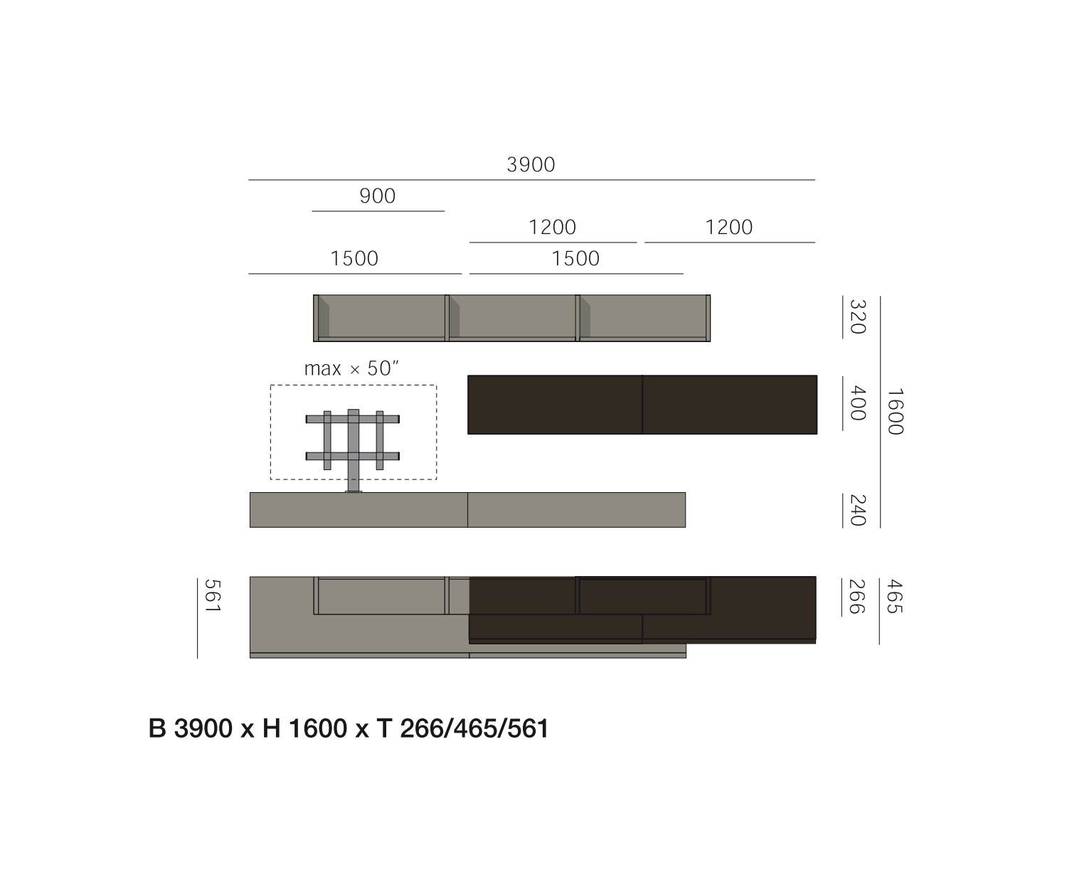 Livitalia Design wandmeubel C60 Afmetingen Schets Maten Livitalia Design wandmeubel C60 Afmetingen Schets Maten