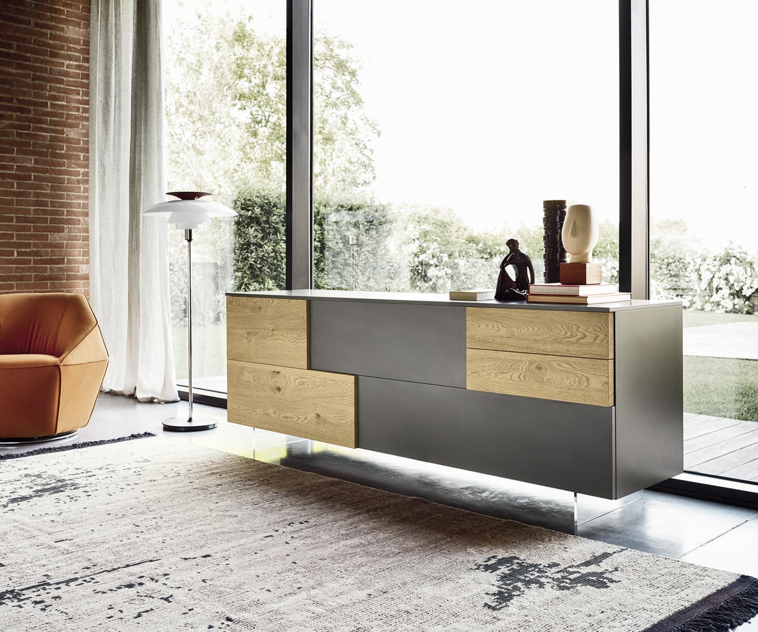Exclusief Livitalia Design dressoir Incontro mat gelakt donkergrijs eiken echt hout Exclusief Livitalia Design dressoir Incontro mat gelakt donkergrijs eiken echt hout