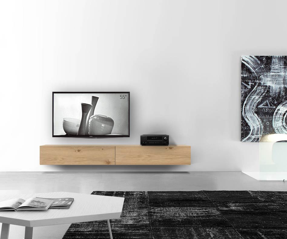 Livitalia Houten design lowboard configurator wand 240 cm 32 cm 56 cm licht eiken Livitalia Houten design lowboard configurator wand 240 cm 32 cm 56 cm licht eiken