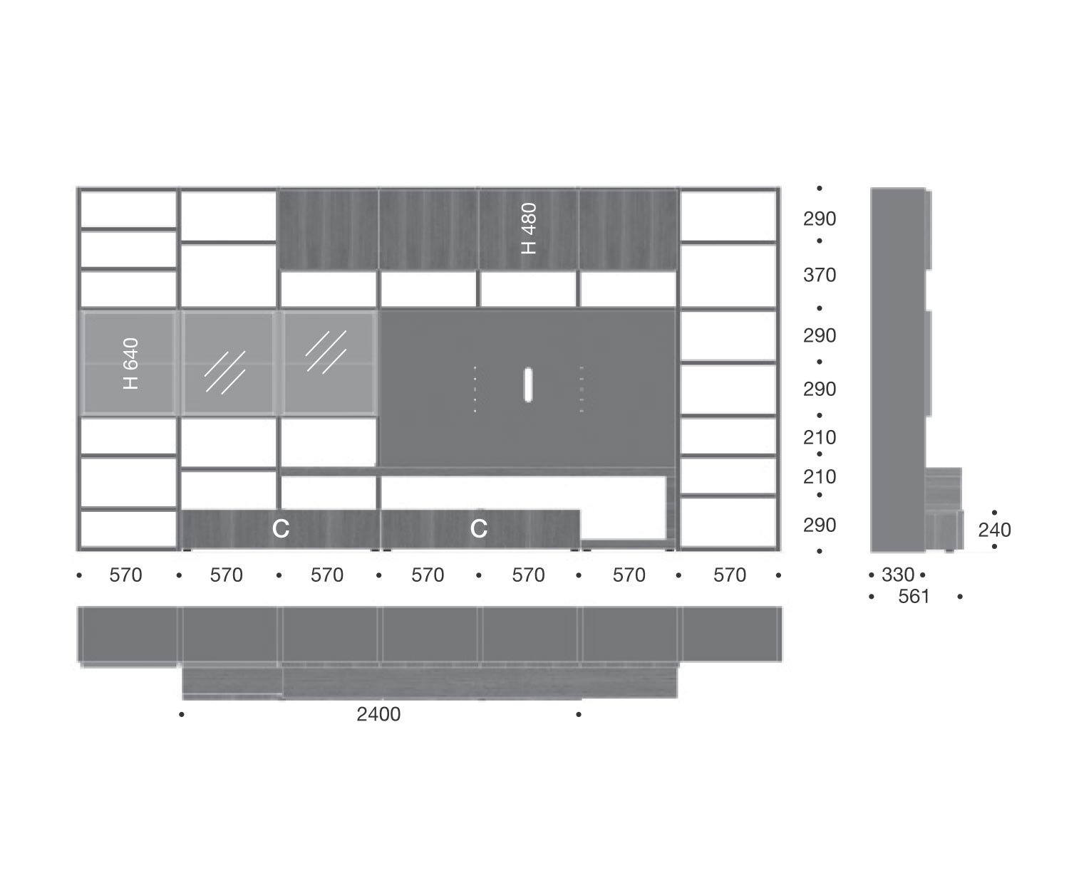 Livitalia Design boekenkast C58 Afmetingen Schets Maten Livitalia Design boekenkast C58 Afmetingen Schets Maten
