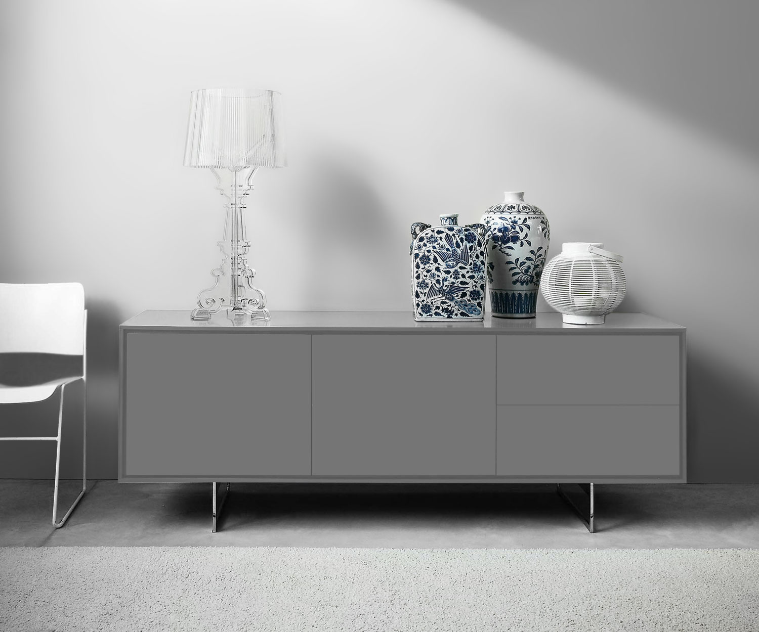 Novamobili Dressoir shadow 3 laden rechts corpus lichtgrijs Novamobili Dressoir shadow 3 laden rechts corpus lichtgrijs