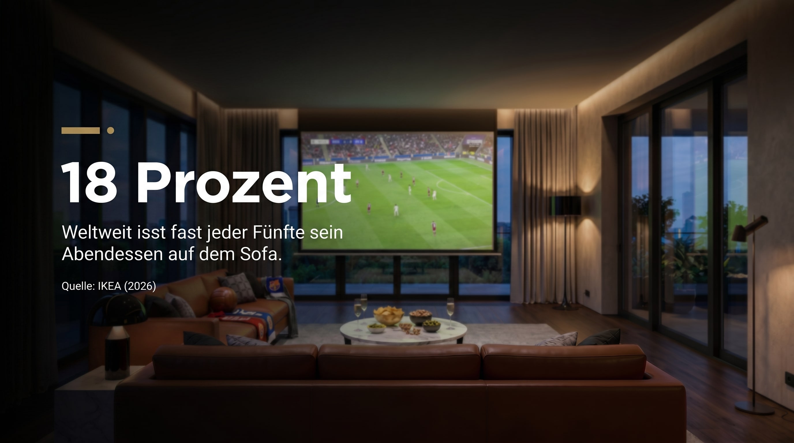 18 Prozent – Weltweit isst fast jeder Fünfte sein Abendessen auf dem Sofa.