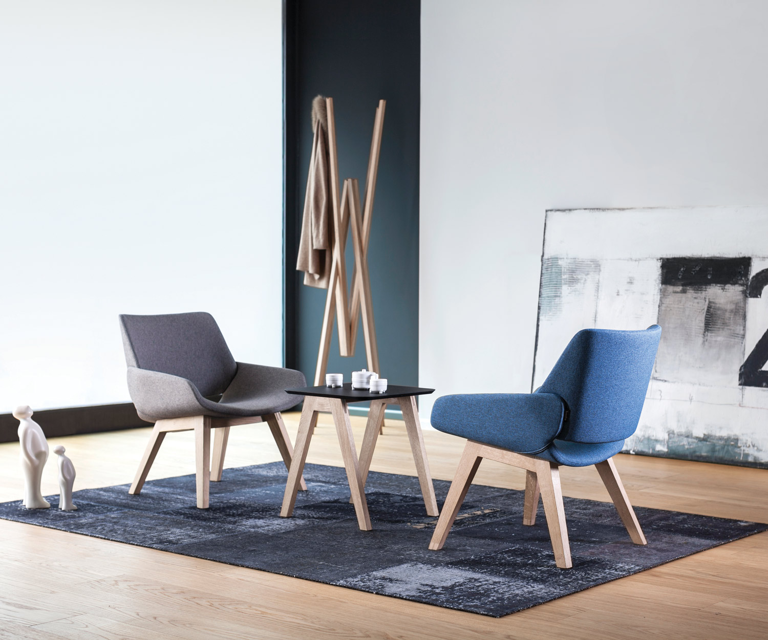 Moderne Prostoria Design fauteuil Monk in grijs en blauw