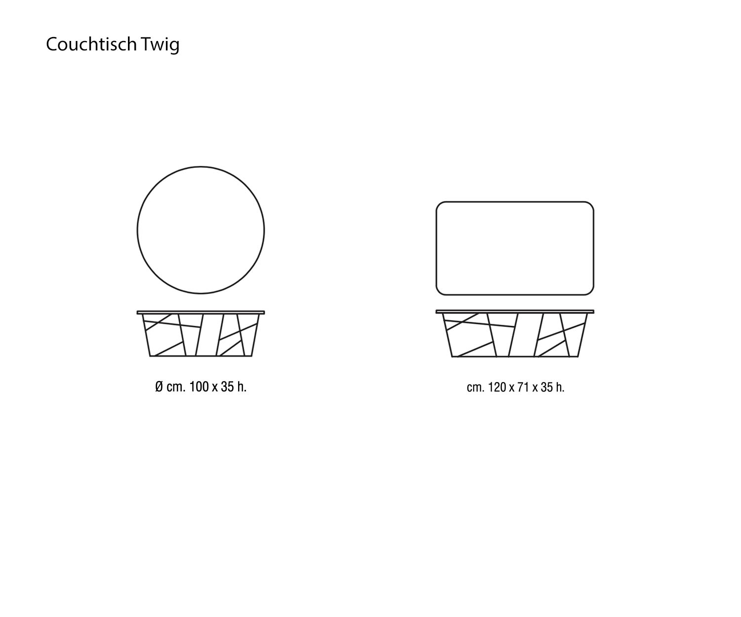 Design salontafel Twig van Marelli Afmetingen Schets Design salontafel Twig van Marelli Afmetingen Schets