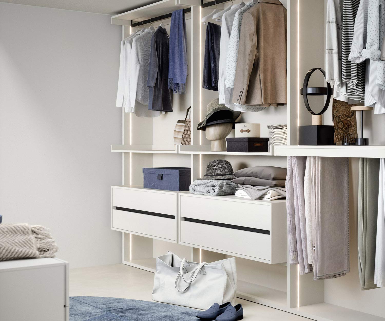 Hoogwaardige kleedkamer Luxe witte inloopkast Hoogwaardige kleedkamer Luxe witte inloopkast