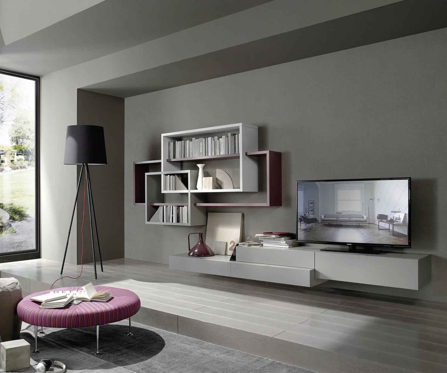 Exclusief Livitalia Design wandmeubel C59 met hangende boekenplank Exclusief Livitalia Design wandmeubel C59 met hangende boekenplank