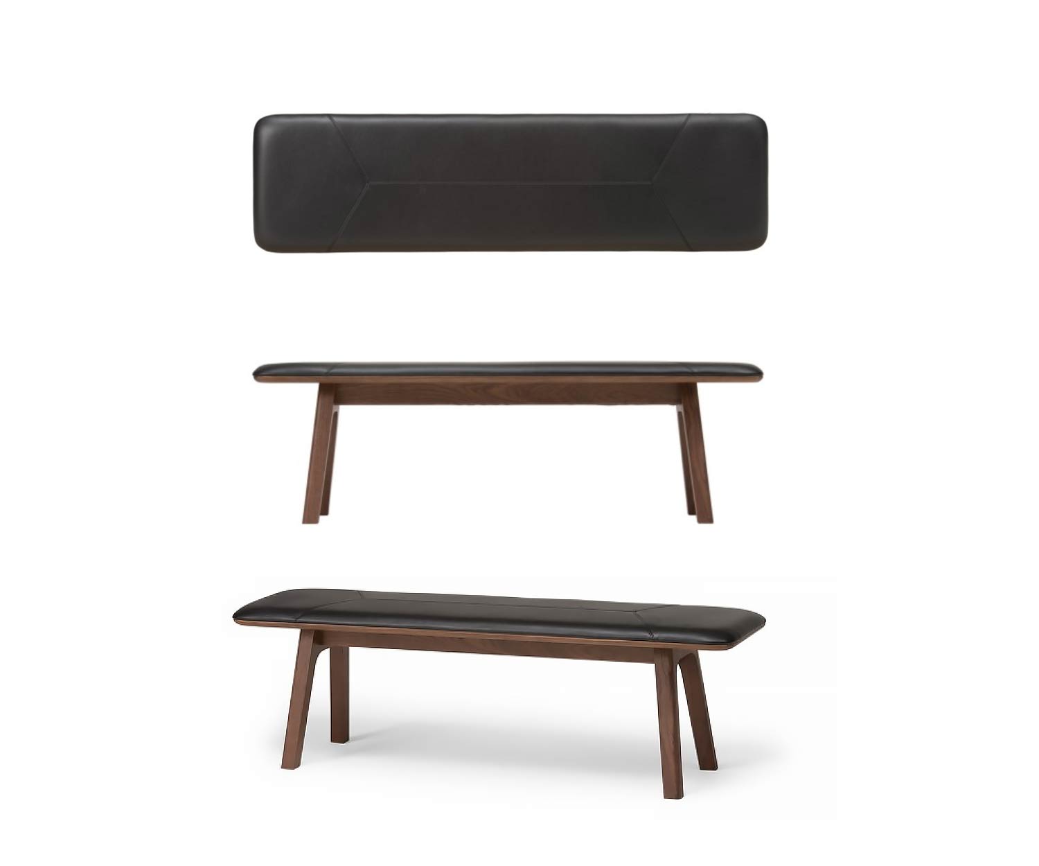 Conde House Ten Design bank in walnoot bekleed met zwart leer Conde House Ten Design bank in walnoot bekleed met zwart leer