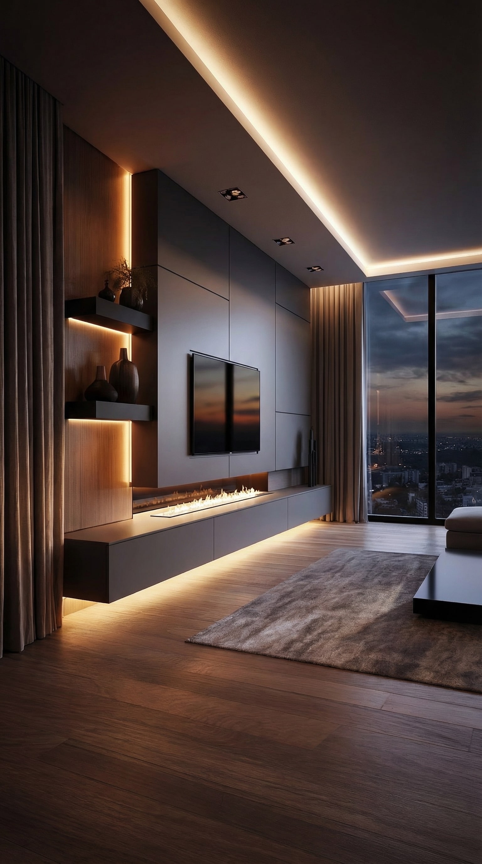 Luxe Livitalia woonwand C102 met ge&iuml;ntegreerde, indirecte LED-verlichting in een moderne woonkamer
