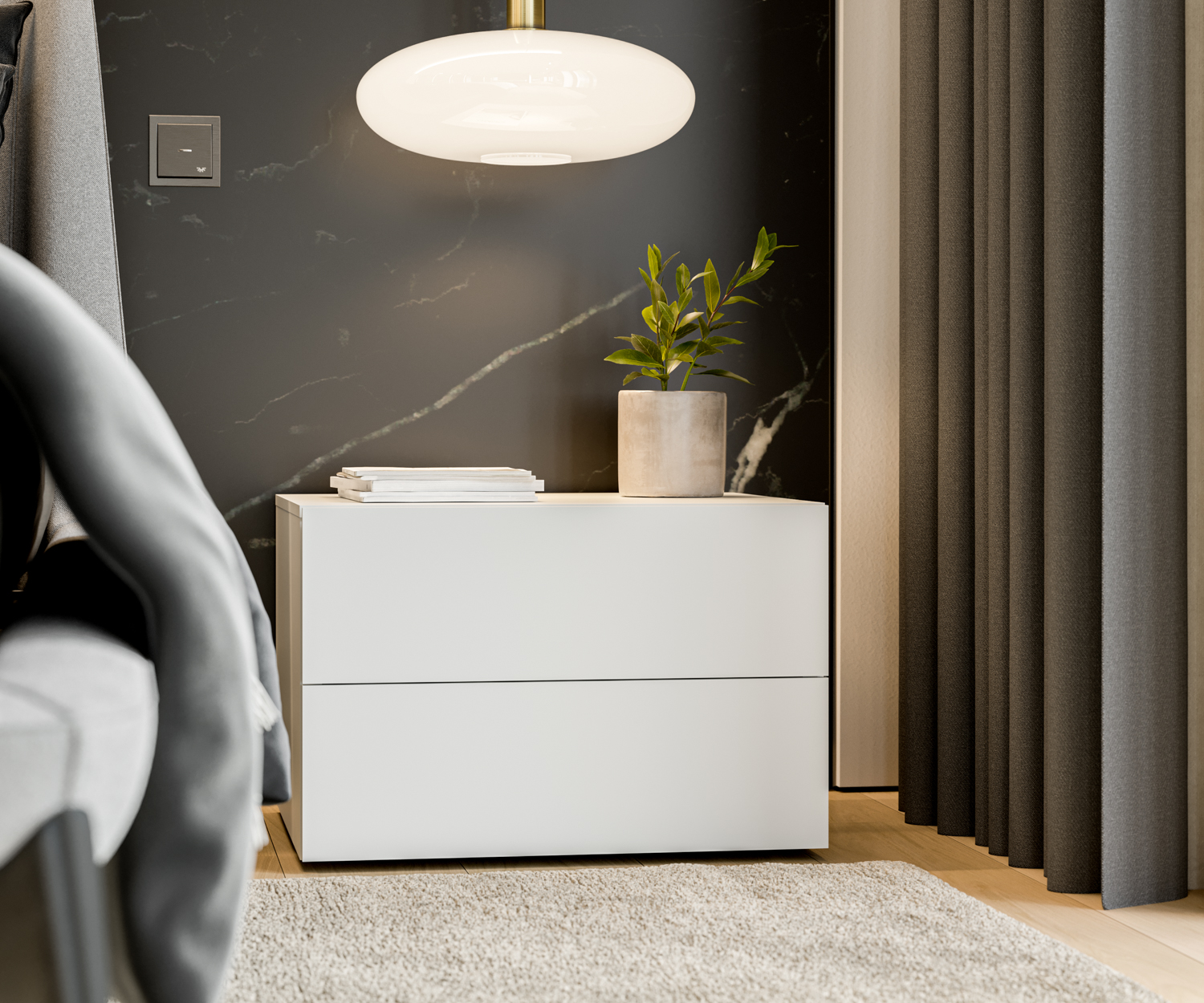 Design nachtkastje wit zonder handgrepen Design nachtkastje wit zonder handgrepen