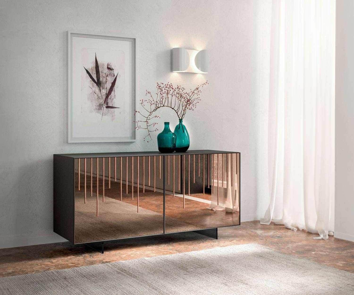Design dressoir met spiegelglasfront smoke Design dressoir met spiegelglasfront smoke