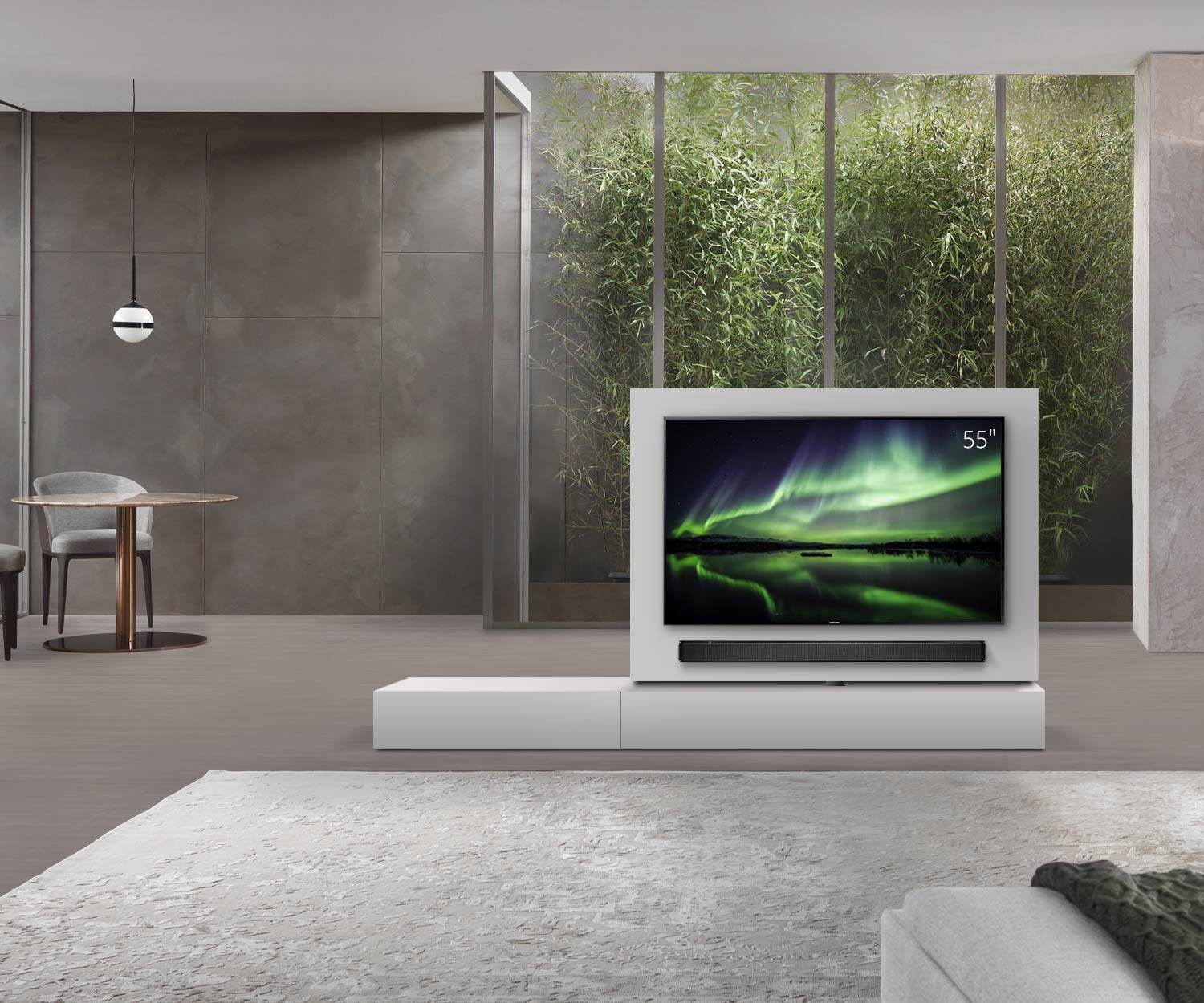 Livitalia Roto design lowboard ruimteverdeler met draaibaar TV-paneel B150 65 H25 D47 ArticoM B90li oBox