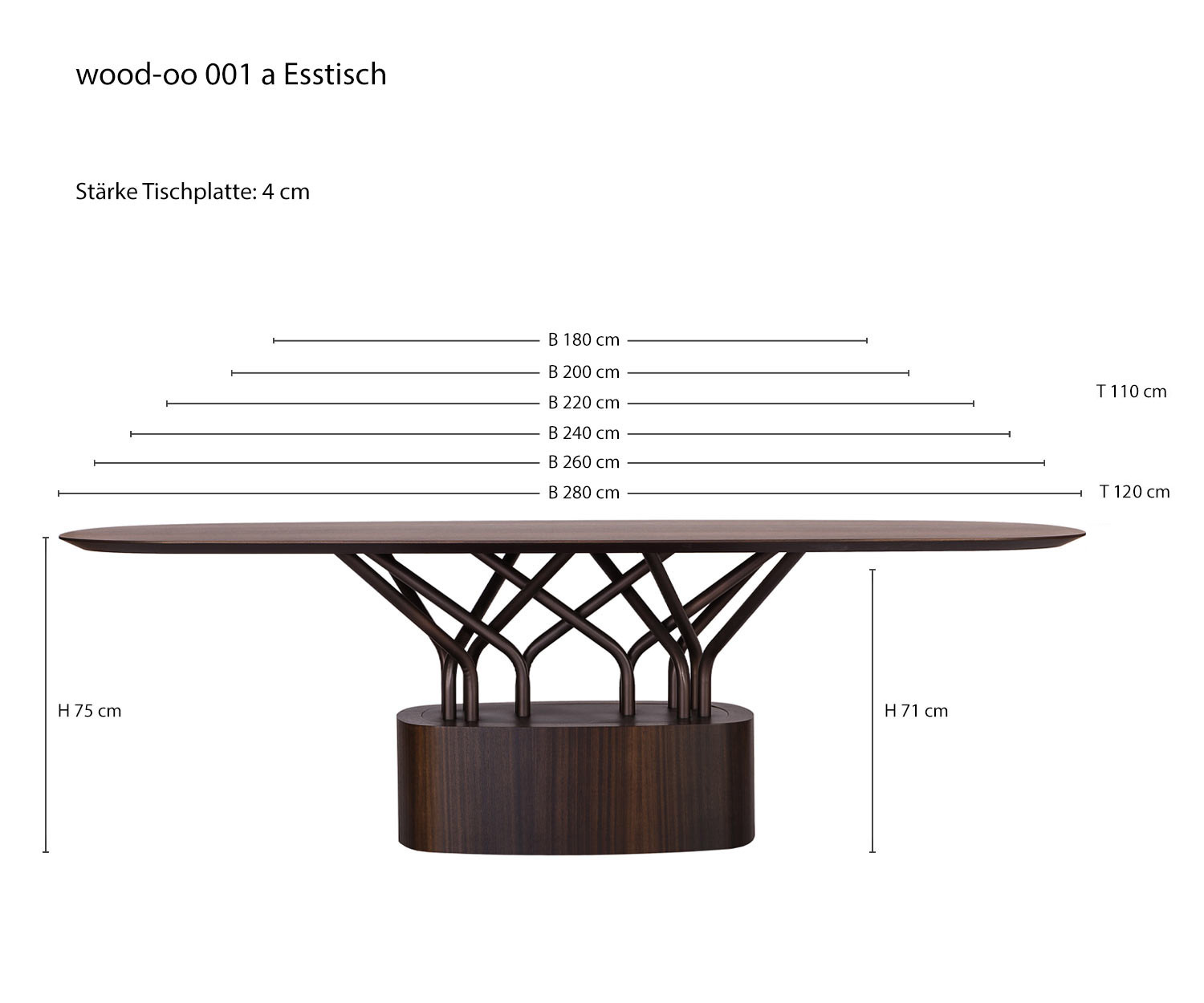 Design eetkamertafel hout oo 001 van al2 Afmetingen Schets Maten