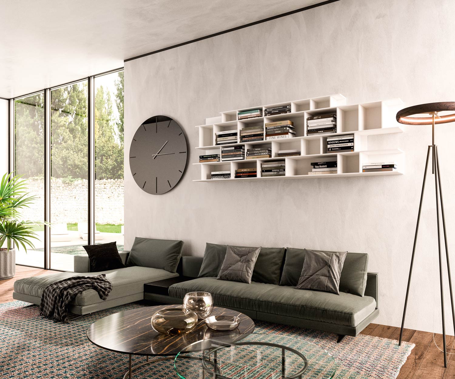 Ozzio Byblos X026 smalle design wandplank met veel kleine geneste planken Ozzio Byblos X026 smalle design wandplank met veel kleine geneste planken