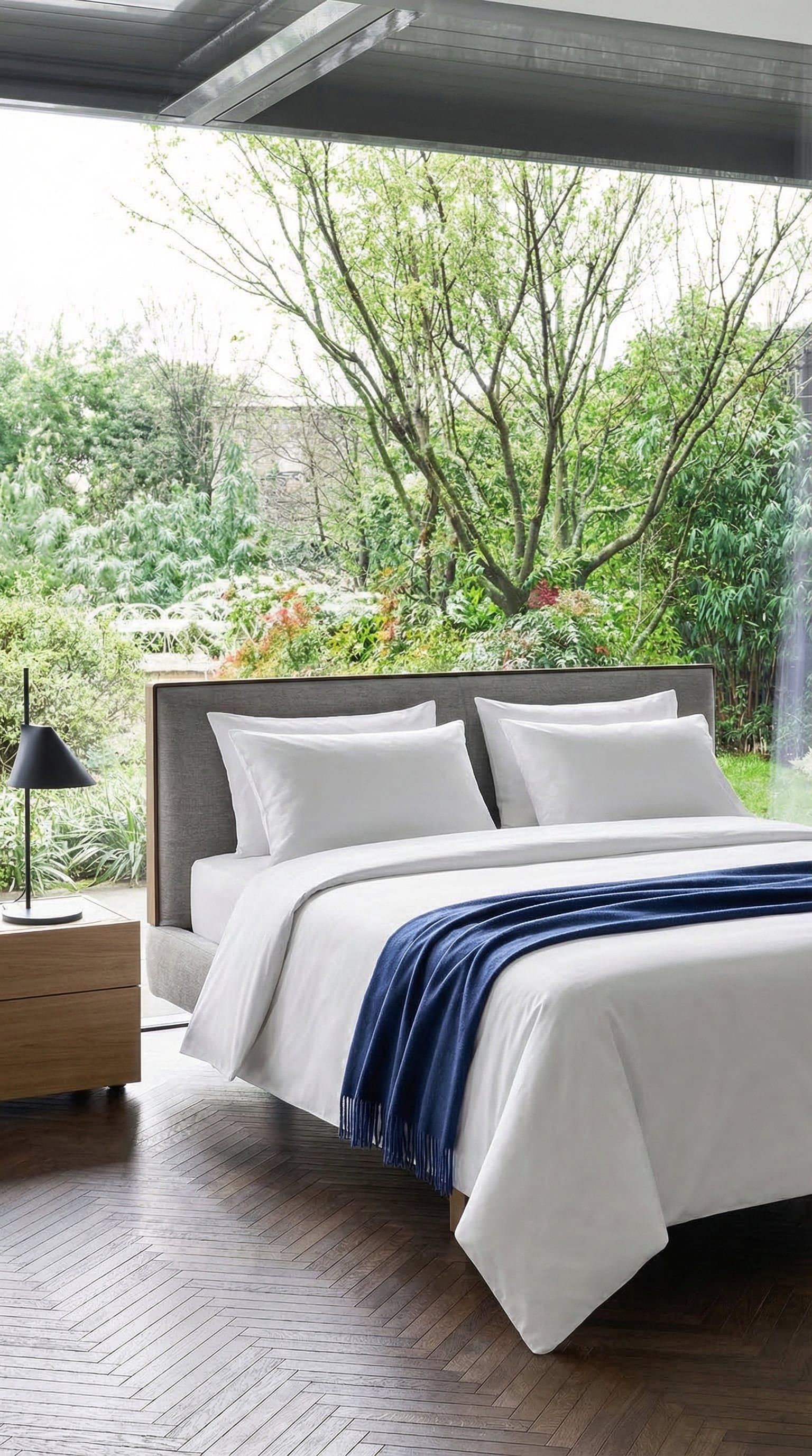 luxueus-strak-opgemaakt-wit-hotelbed-in-moderne-slaapkamer