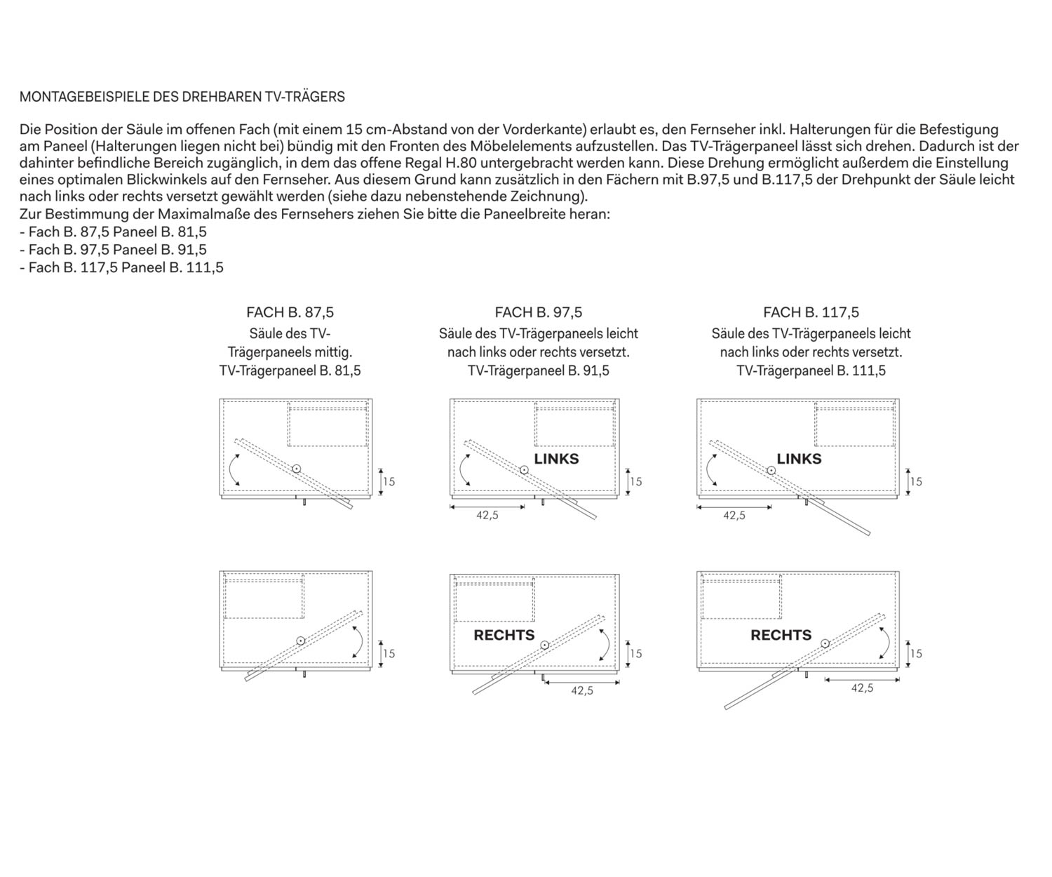TV-compartiment Modules Breedtes Schets Afmetingen Maten TV-compartiment Modules Breedtes Schets Afmetingen Maten