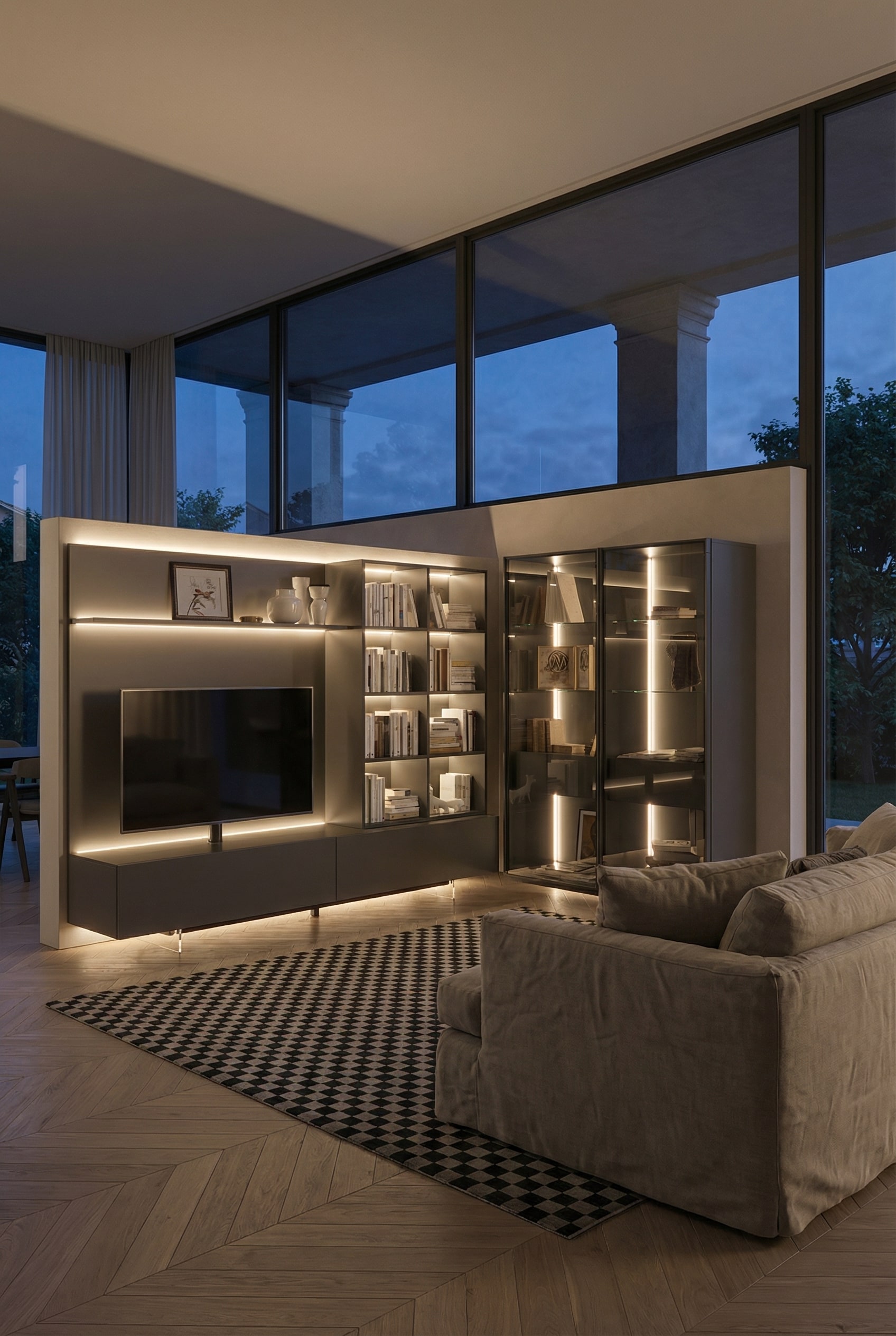 Woonwand met sfeervolle indirecte LED-verlichting