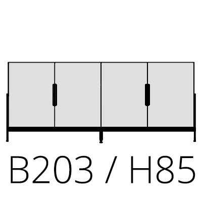 B 203 cm H 85 cm 4 deuren 