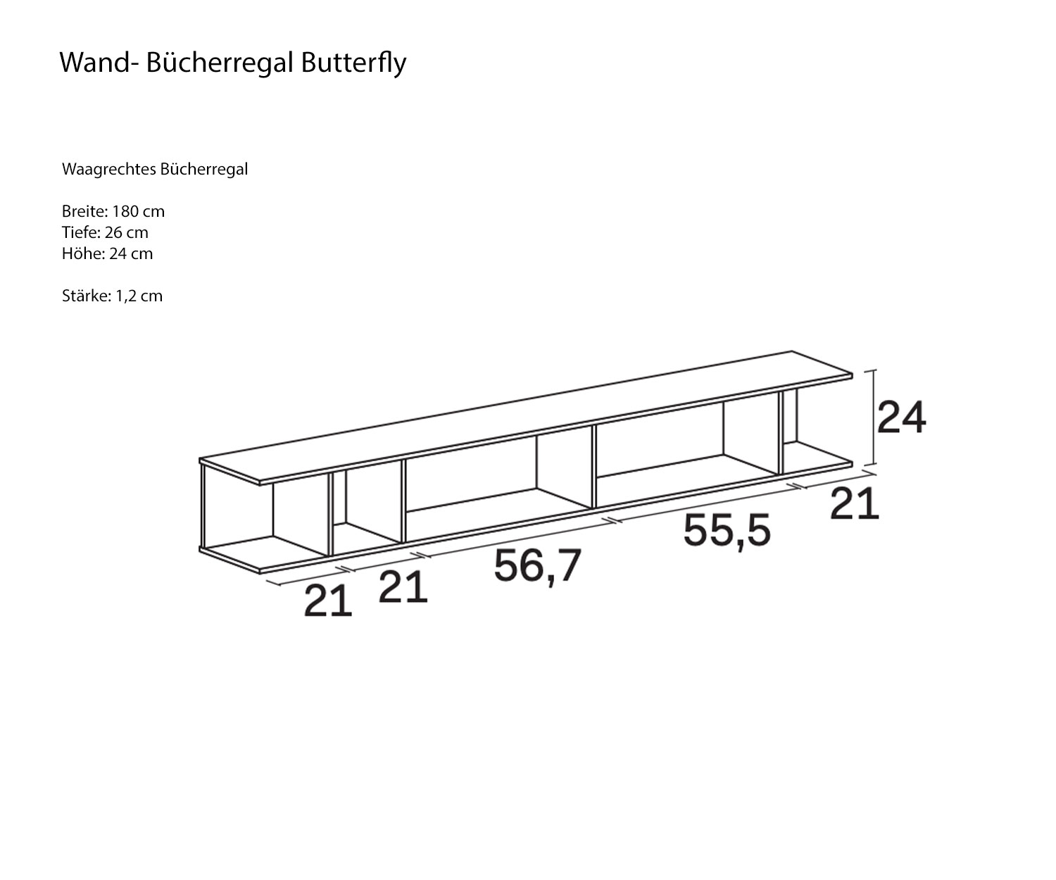 Novamobili Vlinderplank schets horizontale afmetingen Novamobili Vlinderplank schets horizontale afmetingen