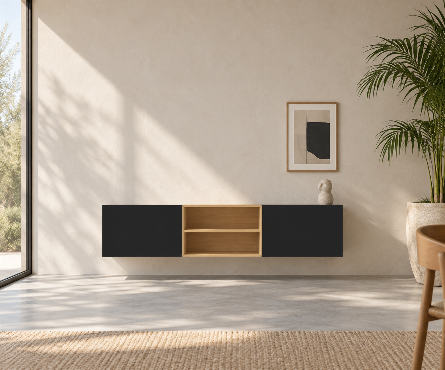 Livitalia Box 18 Wanddressoir 180 cm – Mat zwart + Licht eiken Livitalia Box 18 Wanddressoir 180 cm – Mat zwart + Licht eiken