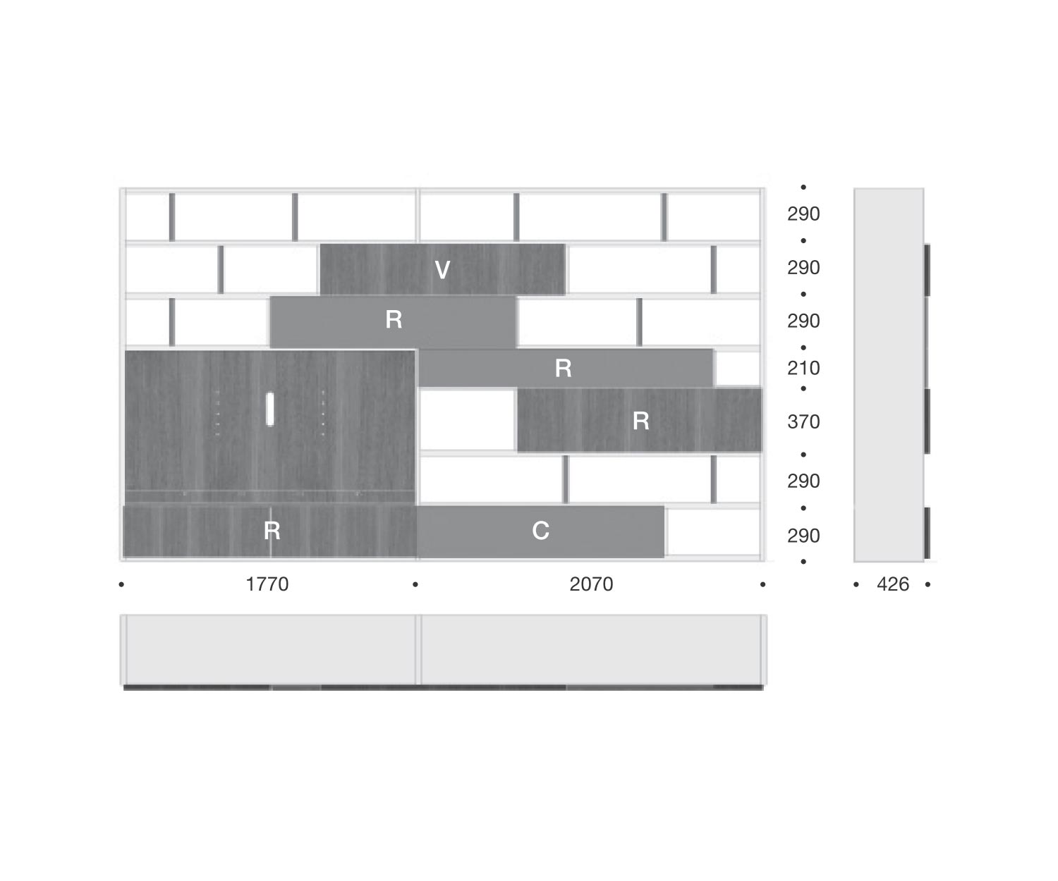 Livitalia Design boekenkast C52 Afmetingen Maten Schets Livitalia Design boekenkast C52 Afmetingen Maten Schets