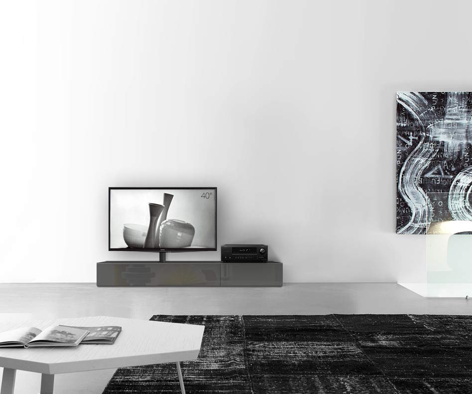 Design lowboard configurator met TV-houder basisbreedte 180 25,5 45 links glanzend donkergrijs