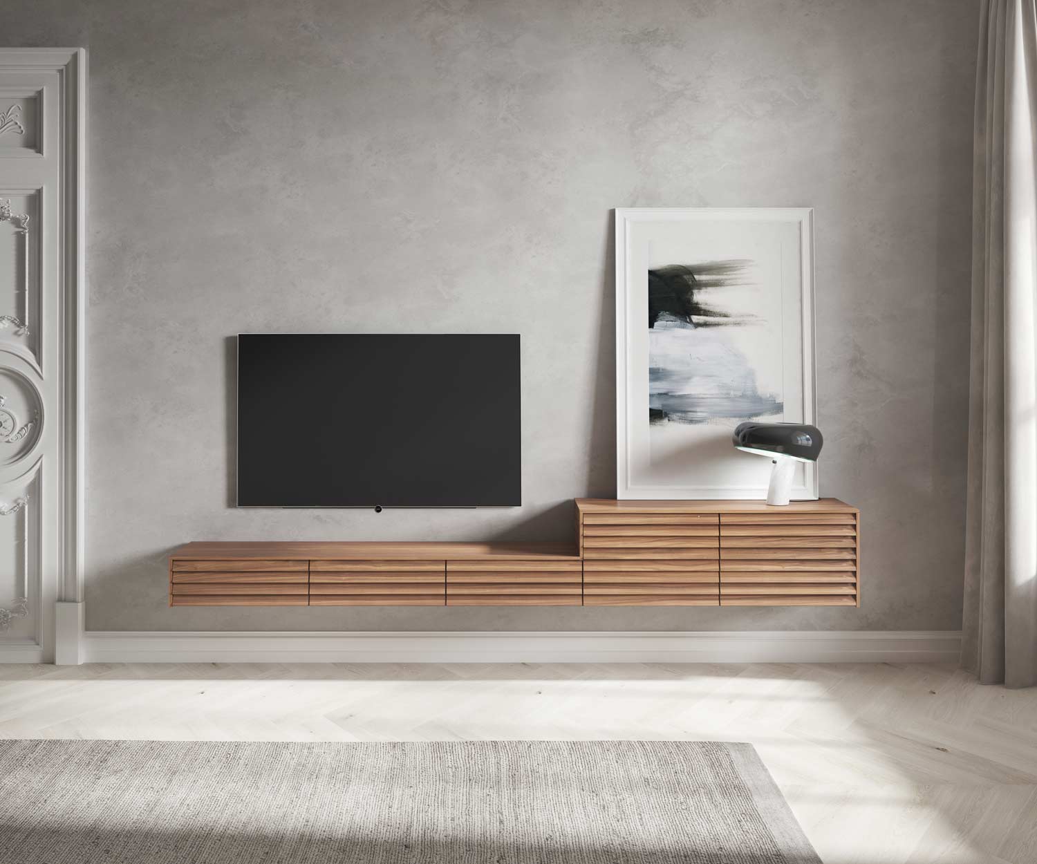 Punt Sussex Design configurator hangend design lowboard aan de muur met TV