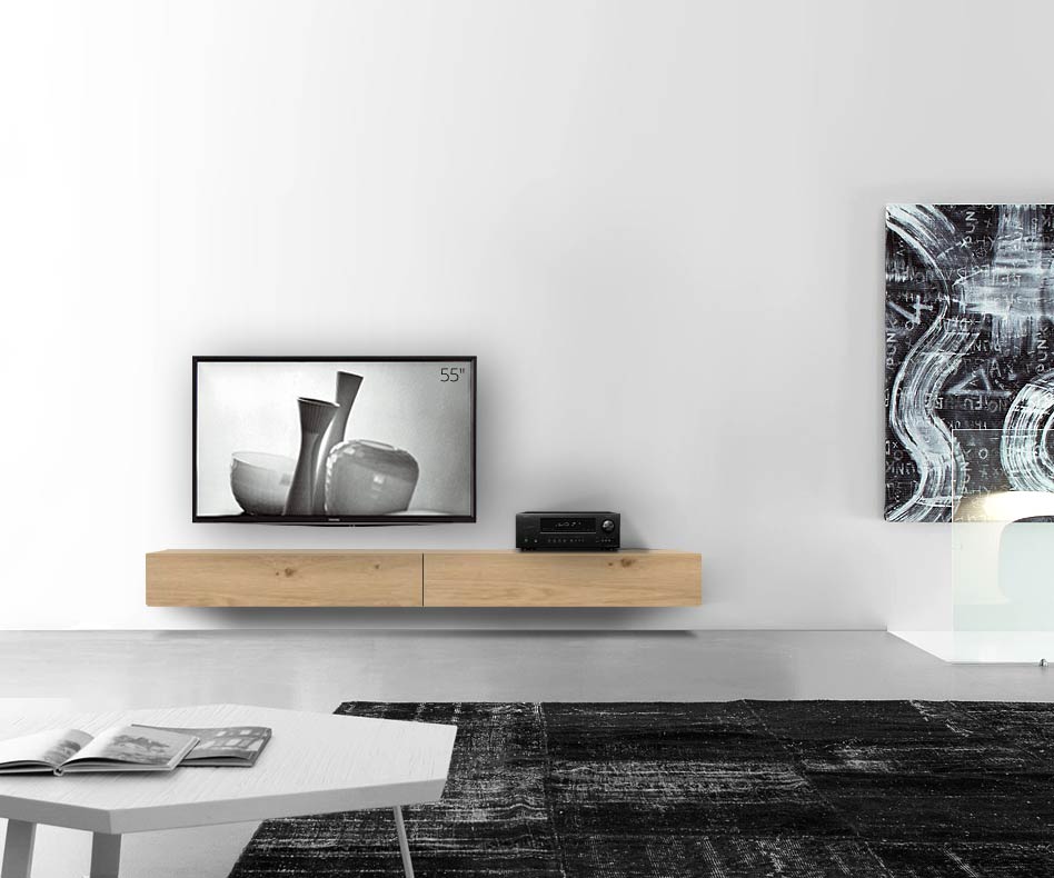 Livitalia Houten design lowboard configurator wand 240 cm 24 cm 46 cm licht eiken Livitalia Houten design lowboard configurator wand 240 cm 24 cm 46 cm licht eiken