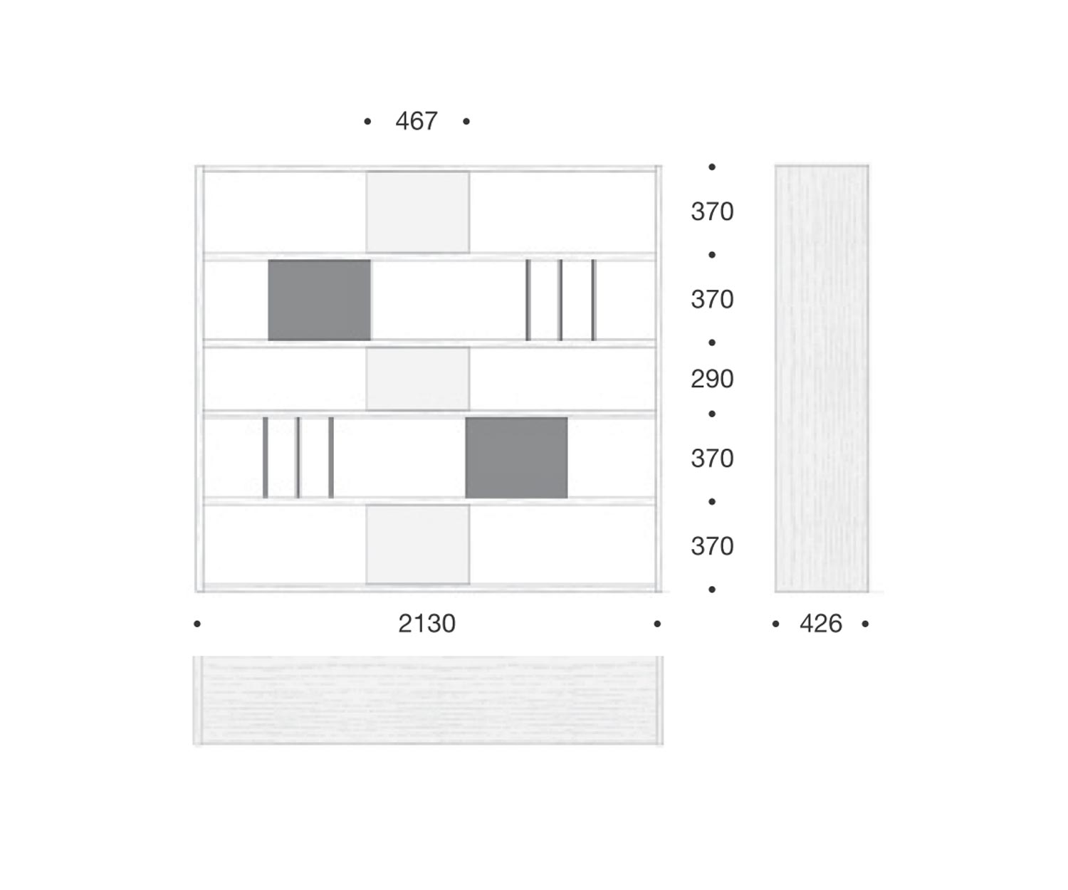 Hoge kwaliteit Livitalia Design Staande plank C92 Ruimteverdeler Wit Afmetingen Schets Maten