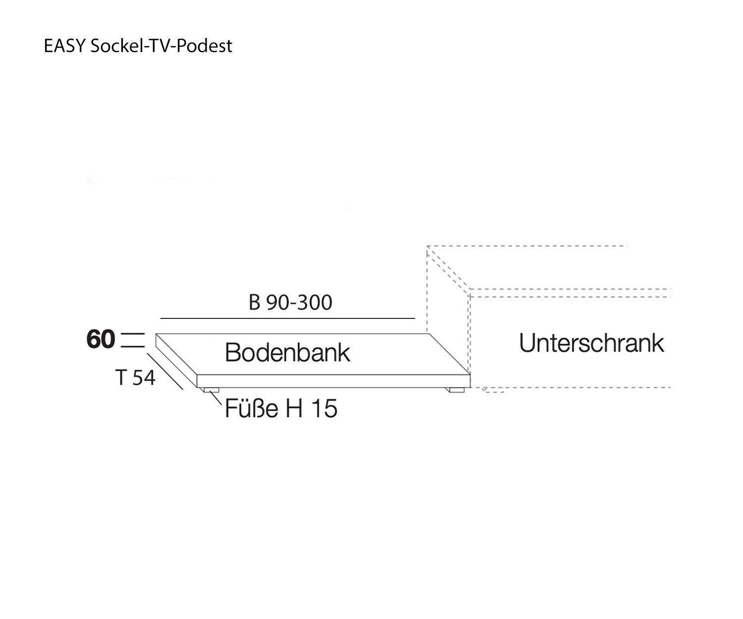 Schets afmetingen overzicht EASY TV bankonderstel Schets afmetingen overzicht EASY TV bankonderstel