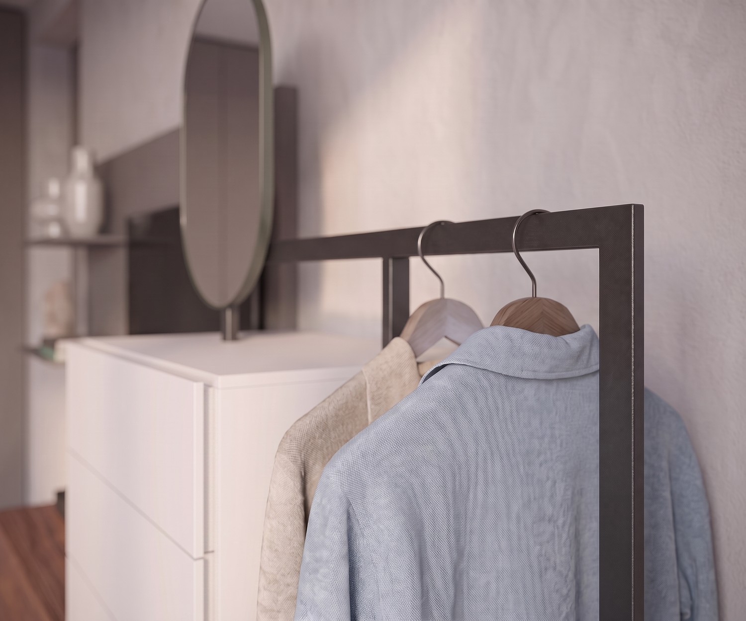 Novamobili Easy 9 ladekast met garderobe Novamobili ladekast Easy 9 als garderobe in de slaapkamer, kledingroede voor jassen, witte commode, moderne Italiaanse stijl