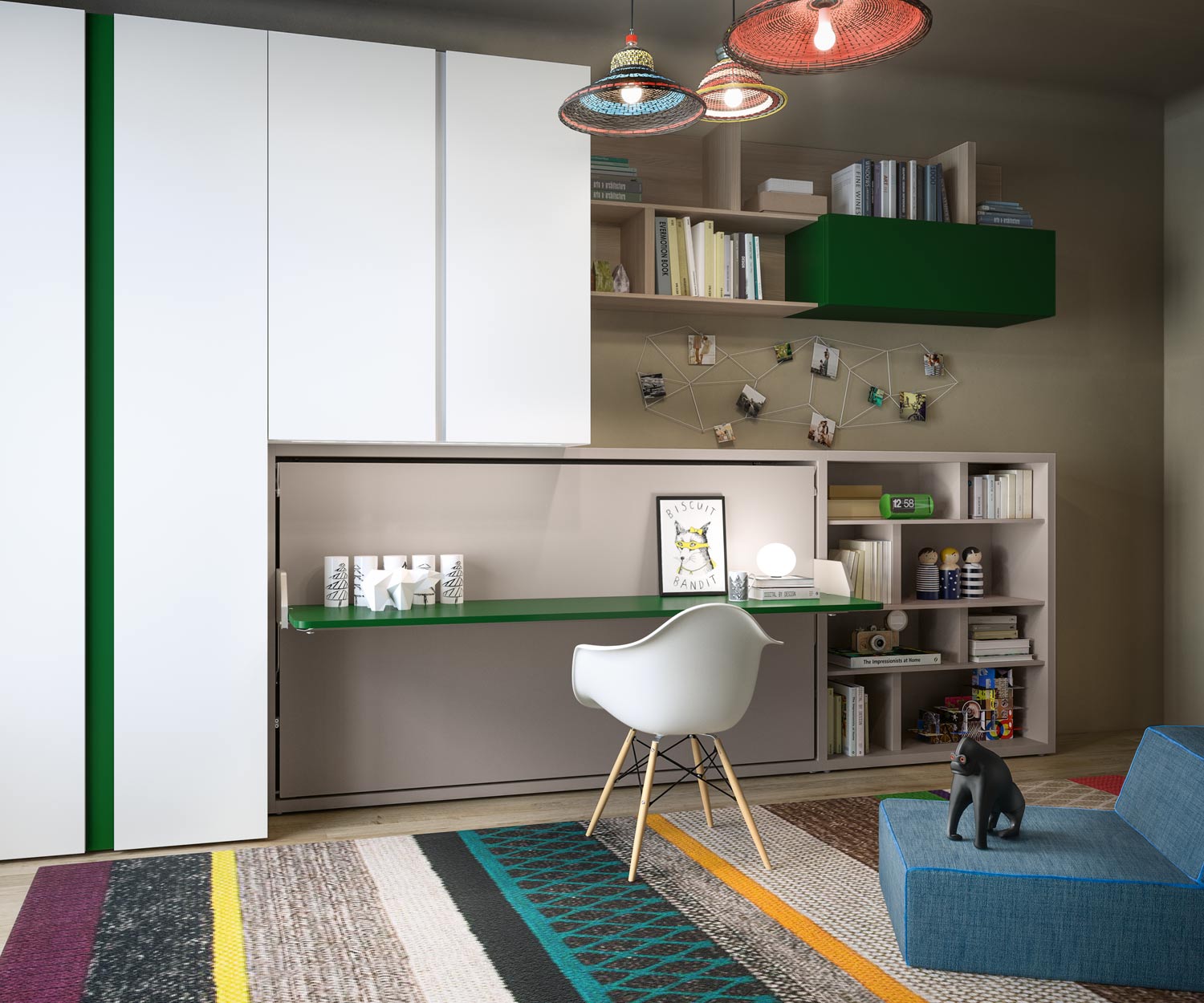 Kinderkamer met bureau en Kali Design wandbed Kinderkamer met bureau en Kali Design wandbed