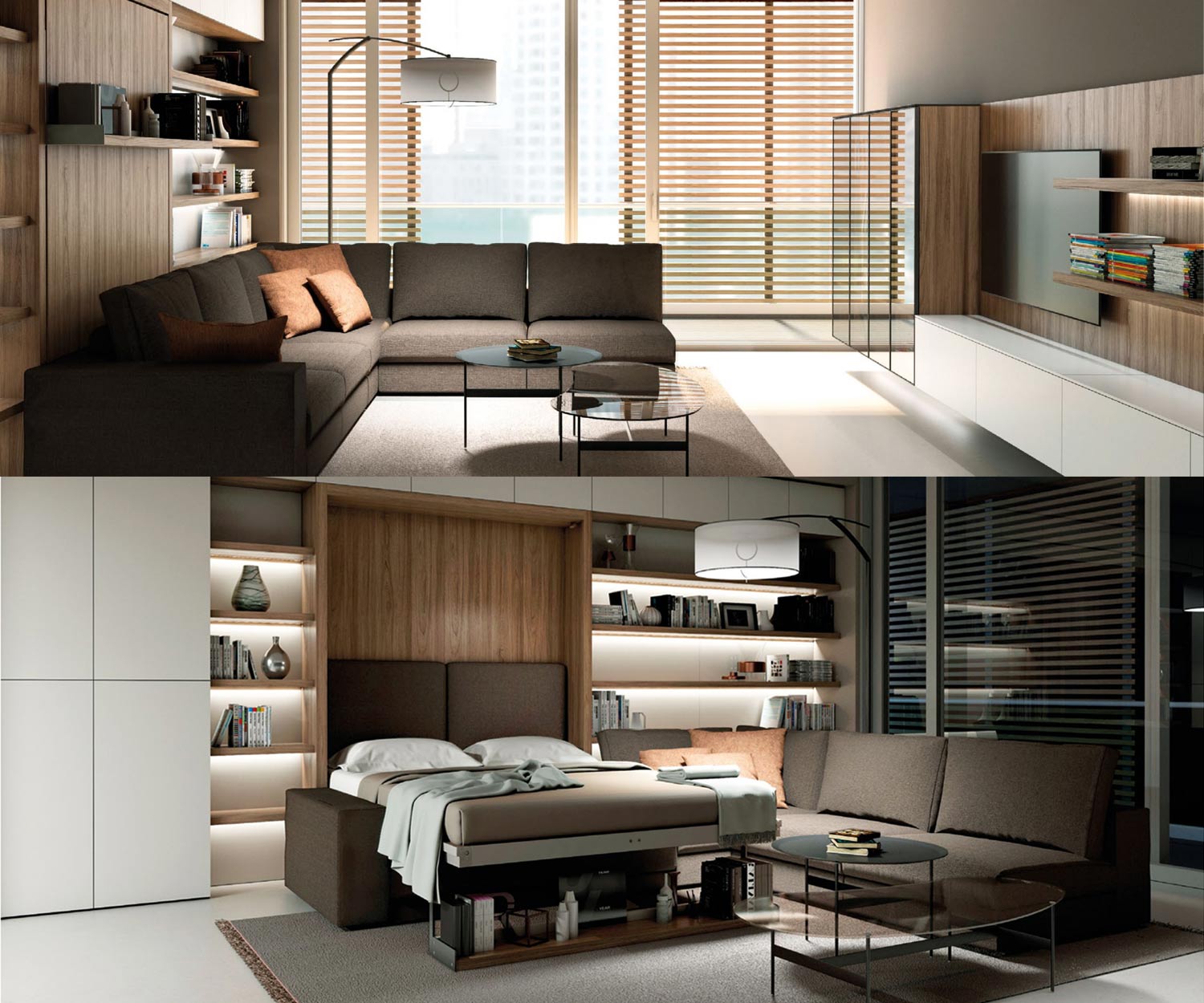 Modernes Wohnzimmer mit wandelbarem Ecksofa Schrankbett für Gäste Clei Tango Modernes Wohnzimmer mit wandelbarem Ecksofa Schrankbett für Gäste Clei Tango