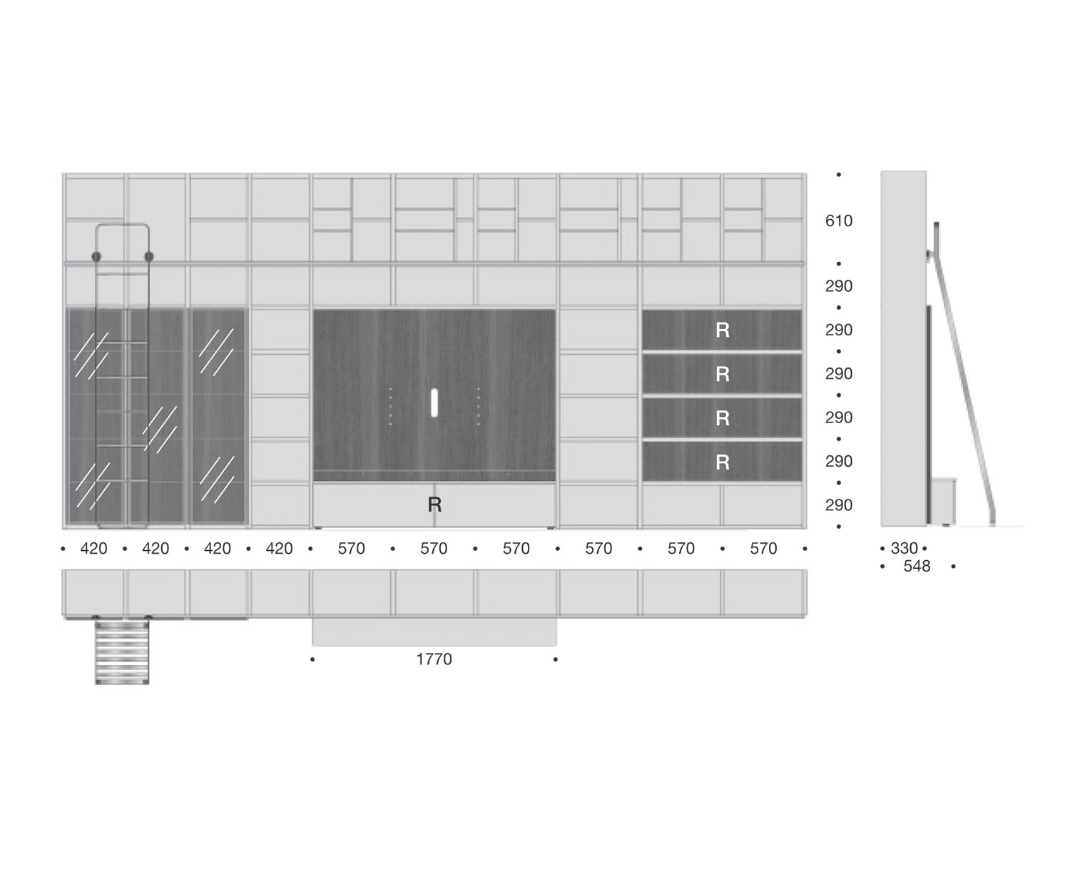 Design boekenkast met ladder C60 Schets Afmetingen Formaten Design boekenkast met ladder C60 Schets Afmetingen Formaten
