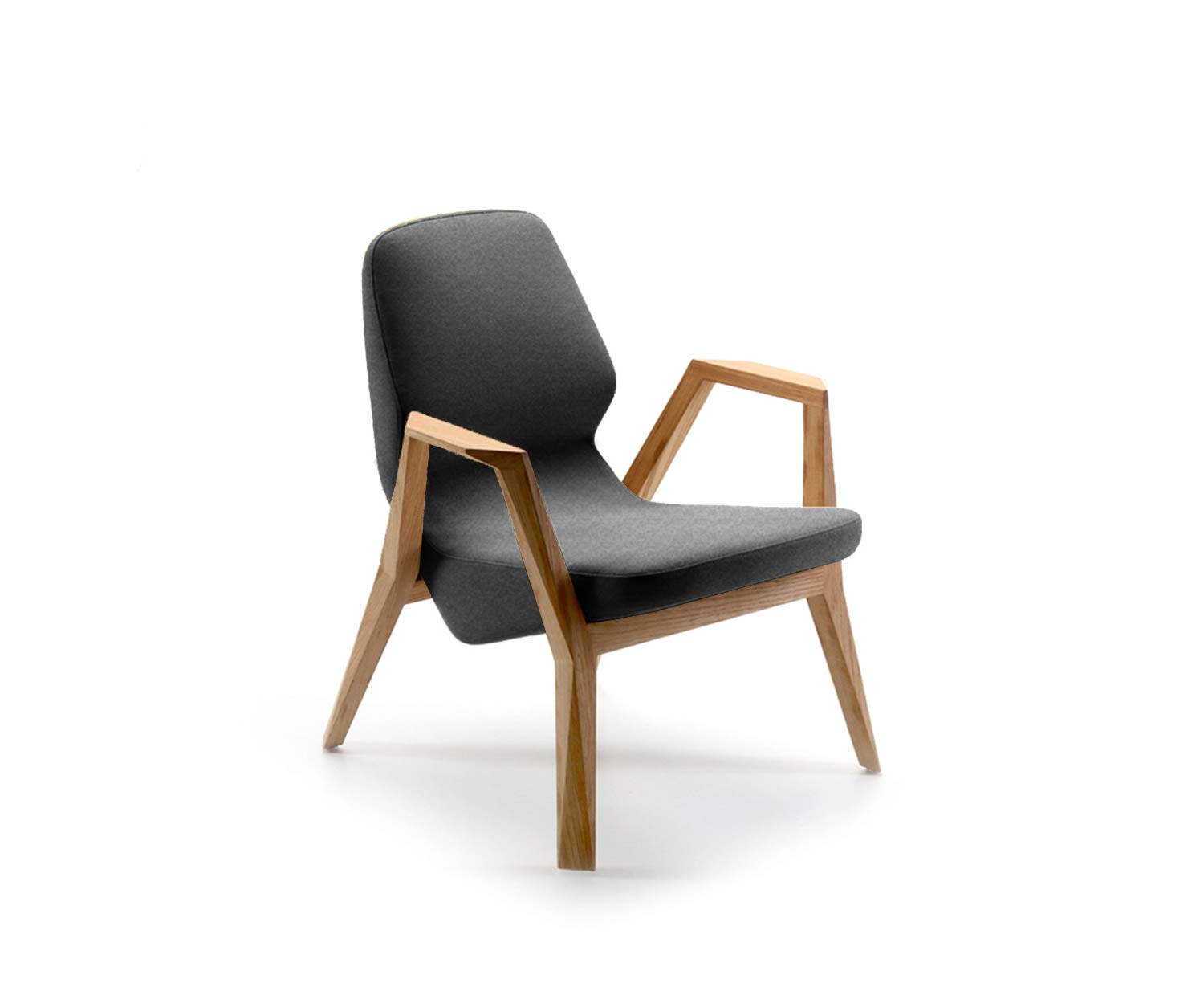 Prostoria Design fauteuil Oblique met massief houten armleuningen in donkergrijs