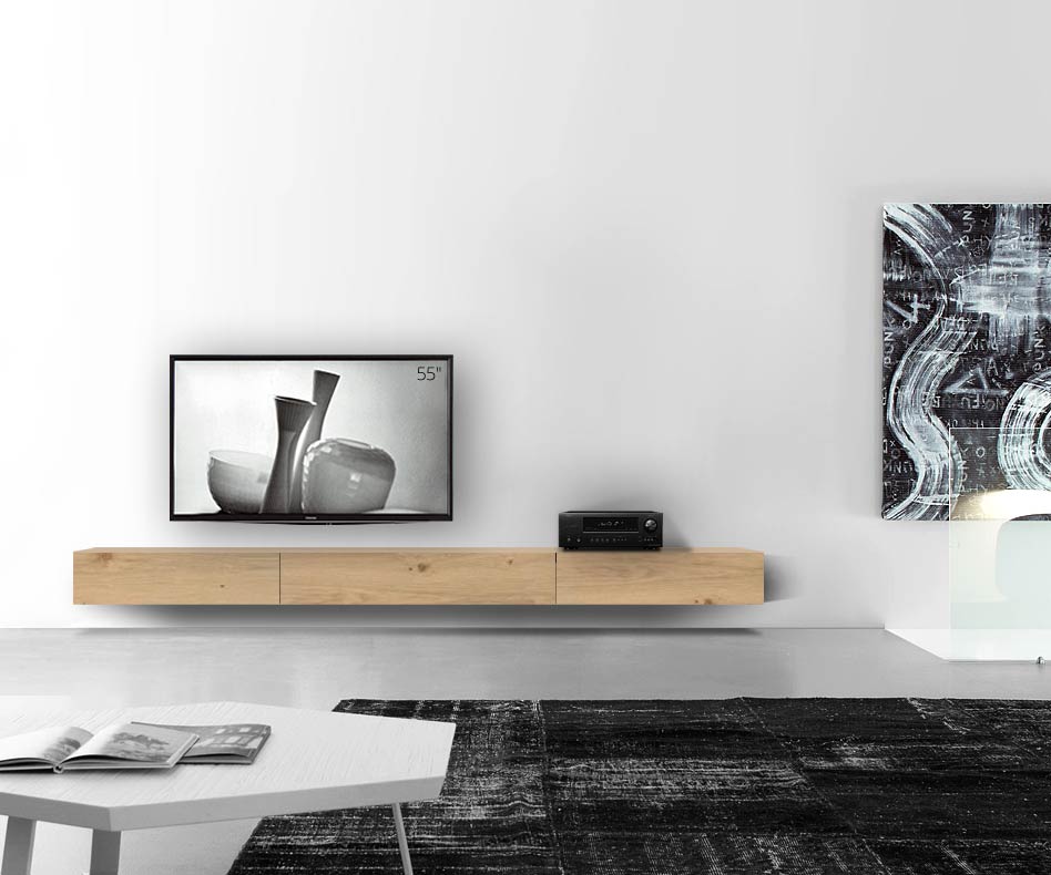 Livitalia Houten design lowboard configurator wand 300 cm 24 cm 46 cm licht eiken Livitalia Houten design lowboard configurator wand 300 cm 24 cm 46 cm licht eiken