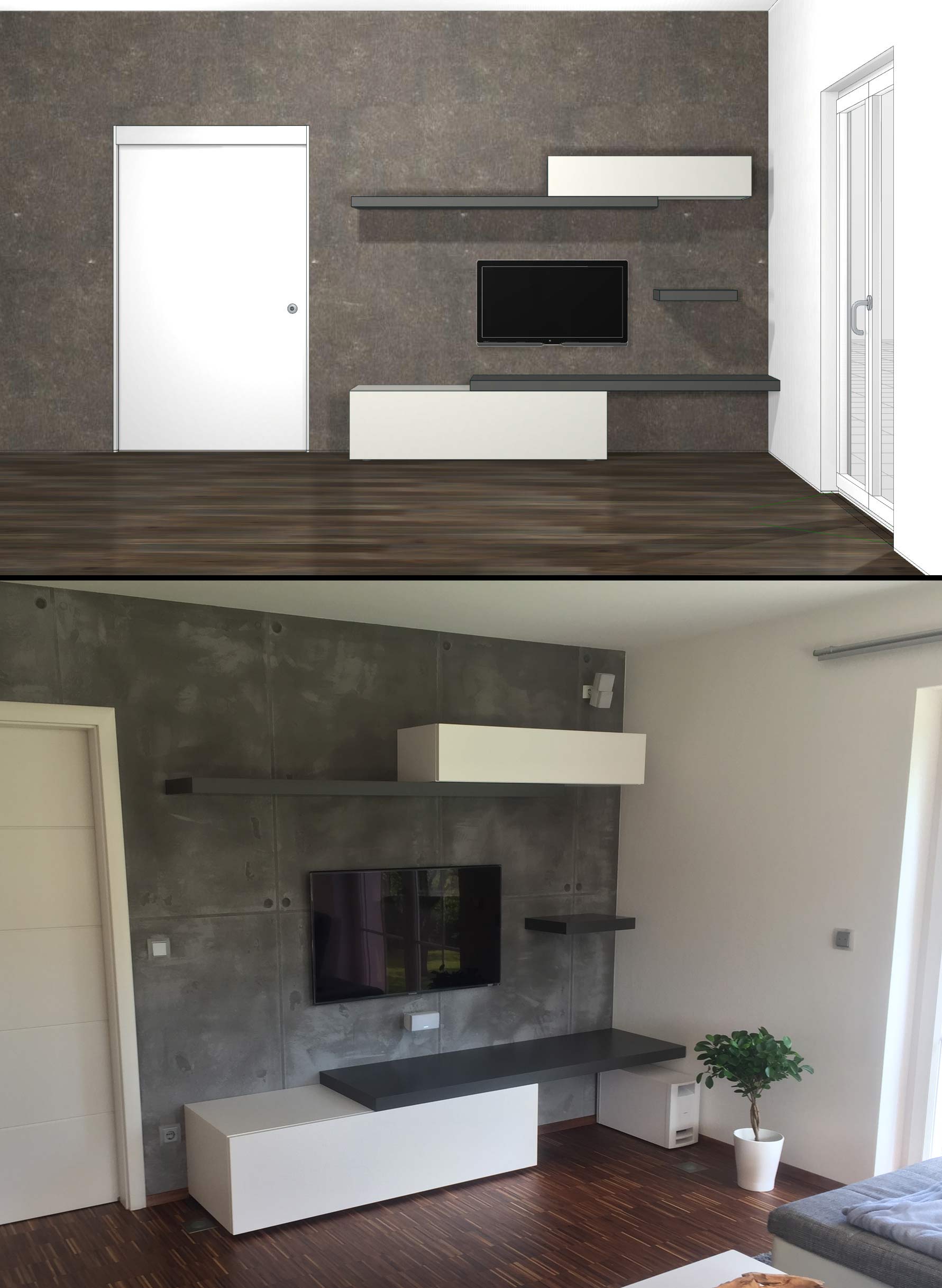 individuele woonkamer muur planning