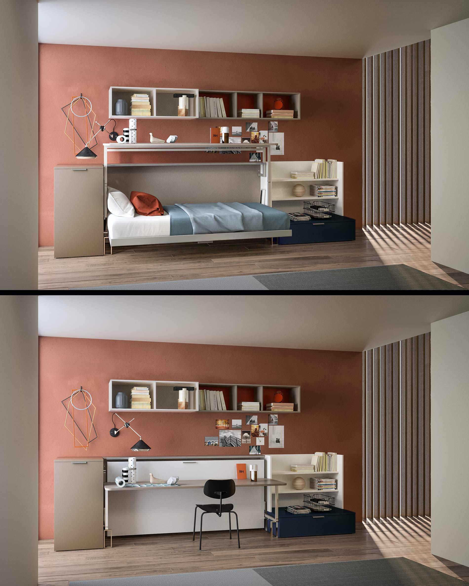 Kinderkamer opklapbed met bureau Clei CabrioIn Kinderkamer opklapbed met bureau Clei CabrioIn