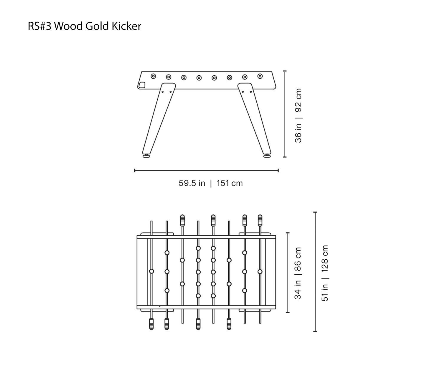 Designer tafelvoetbaltafel RS Barcelona RS#3 Hout Goud Schets Afmetingen Afmetingen Designer tafelvoetbaltafel RS Barcelona RS#3 Hout Goud Schets Afmetingen Afmetingen