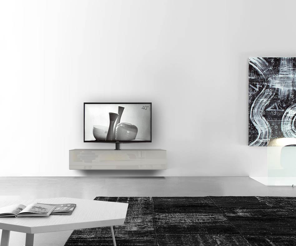 Design lowboard configurator met TV-bevestiging wandbreedte 150 32 45 midden glanzend lichtgrijs Design lowboard configurator met TV-bevestiging wandbreedte 150 32 45 midden glanzend lichtgrijs