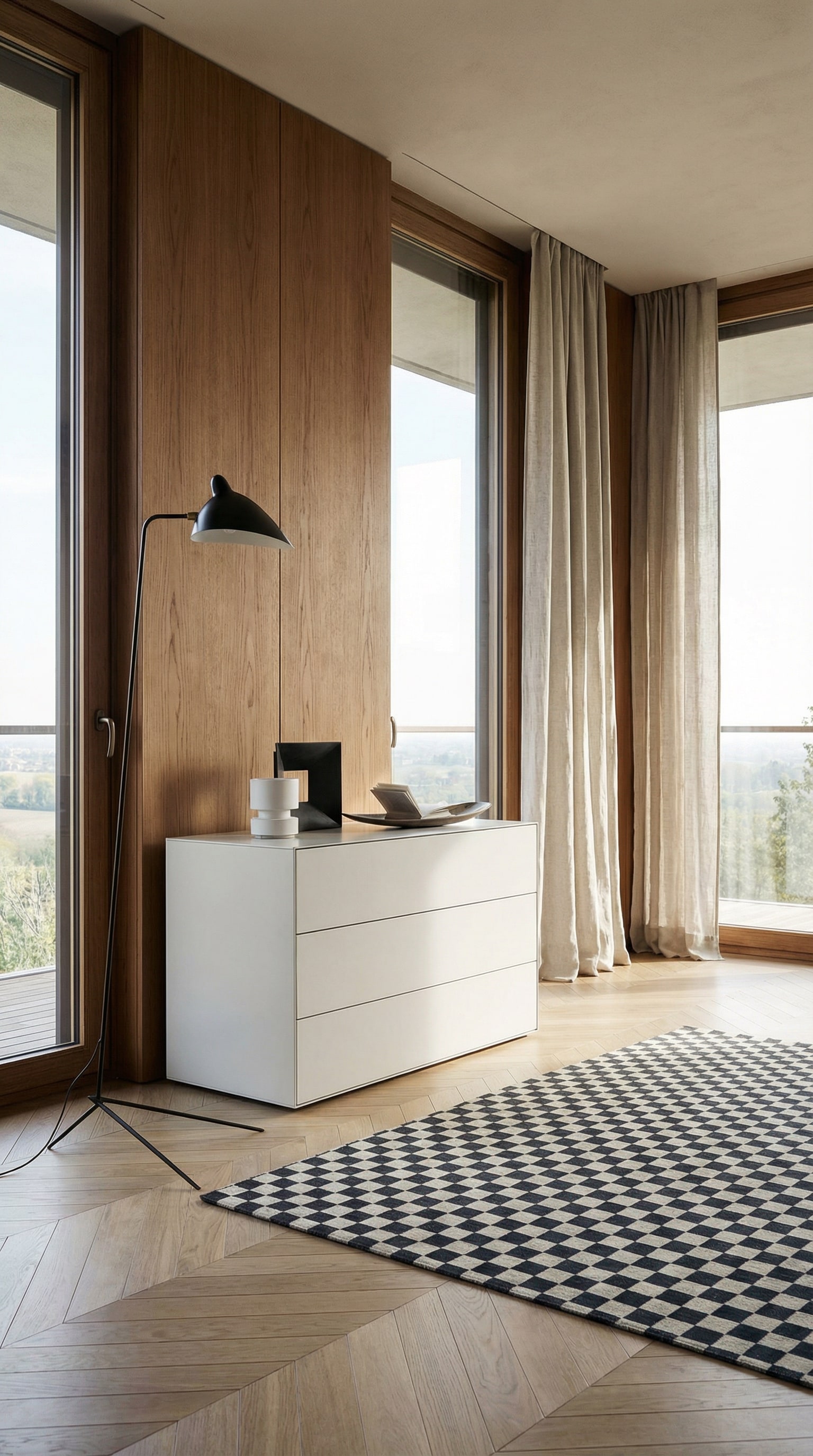 Close-up van een geopende lade van een design-commode, die de fijne 45-graden verstekverbinding en de verjonging van de voorkant tot 4 millimeter toont. Close-up van een geopende lade van een design-commode, die de fijne 45-graden verstekverbinding en de verjonging van de voorkant tot 4 millimeter toont.