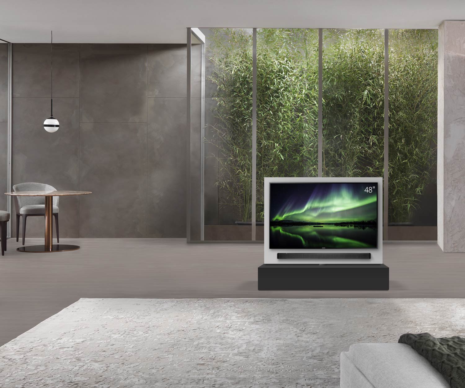 Livitalia Roto design lowboard ruimteverdeler met draaibaar TV-paneel B120 50 H25 D47 NeroM zonder oBox