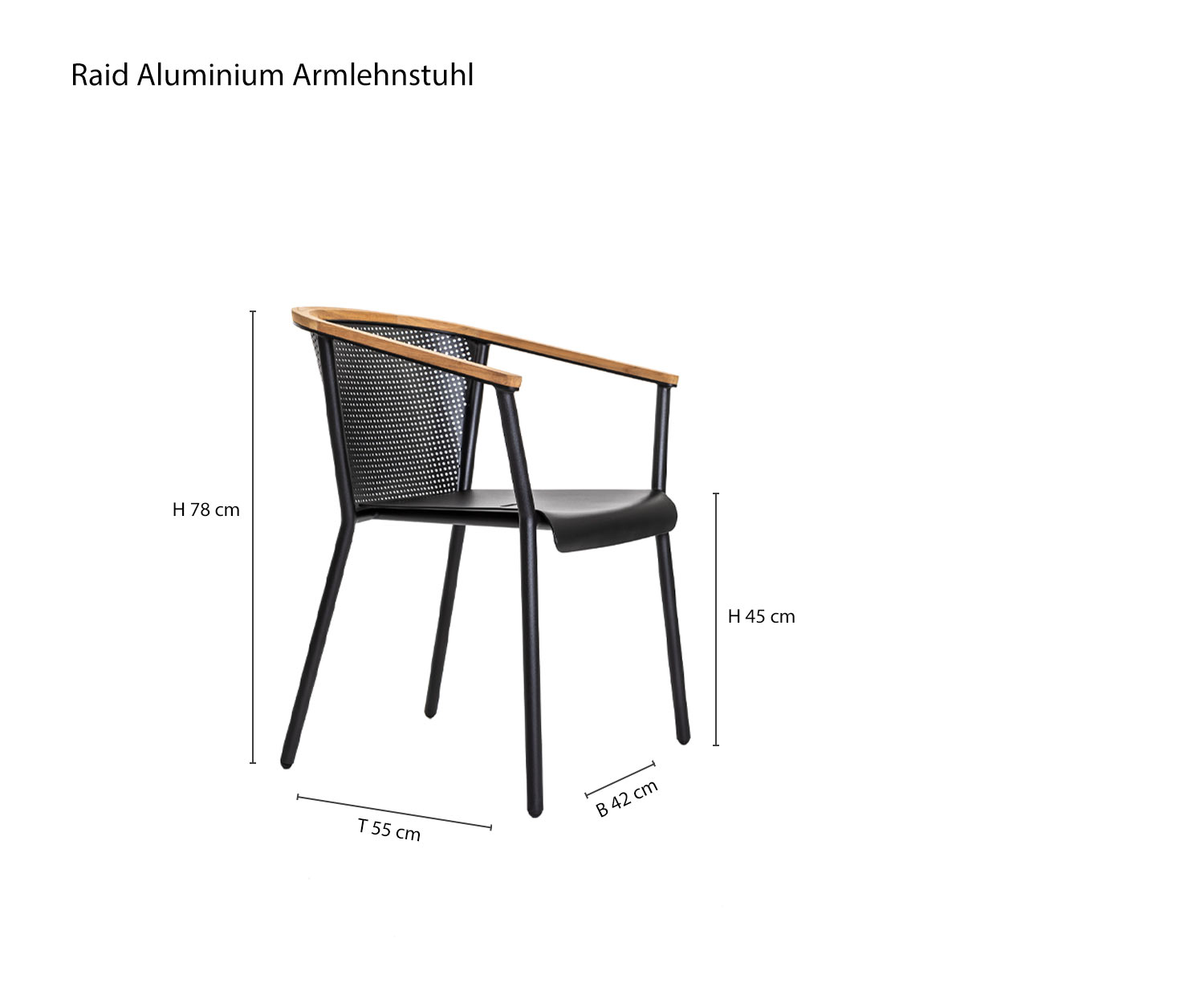 Riad tuinstoel met armleuningen Schets Maten Afmetingen Riad tuinstoel met armleuningen Schets Maten Afmetingen