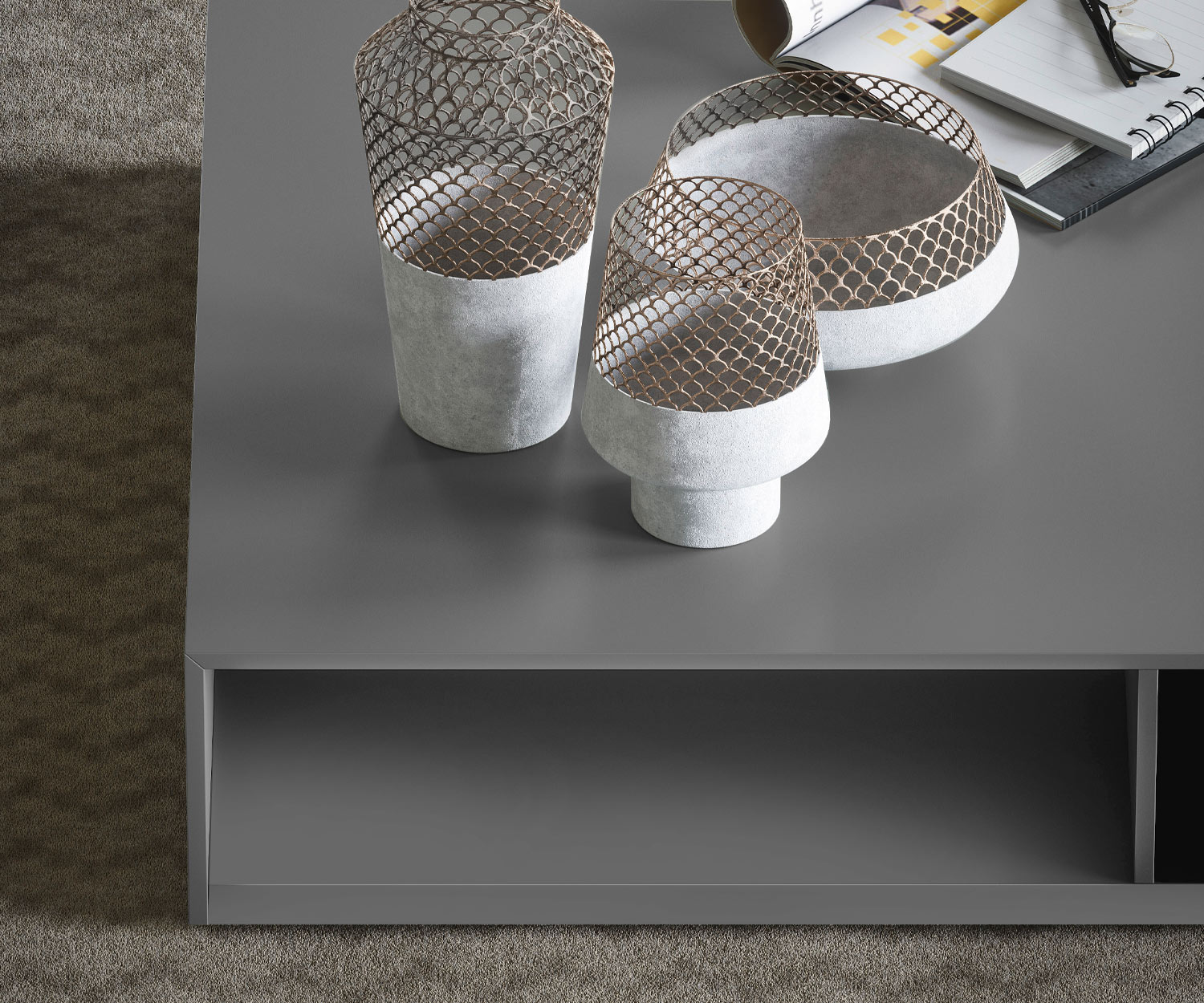 Detail tafelblad open vak woonkamer design salontafel schaduw Detail tafelblad open vak woonkamer design salontafel schaduw