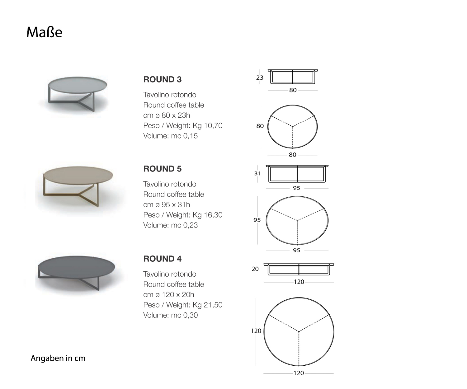 MEME Design Afmetingen ronde salontafel schets maten