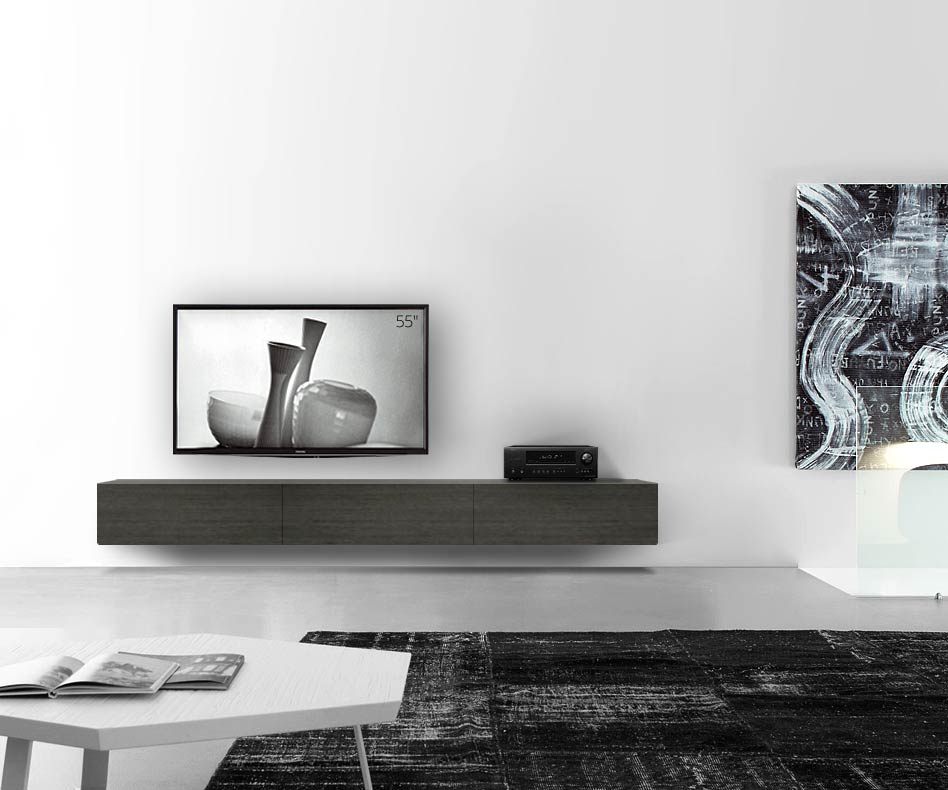 Livitalia Houten design lowboard configurator wand 270 cm 32 cm 46 cm grijs eiken Livitalia Houten design lowboard configurator wand 270 cm 32 cm 46 cm grijs eiken