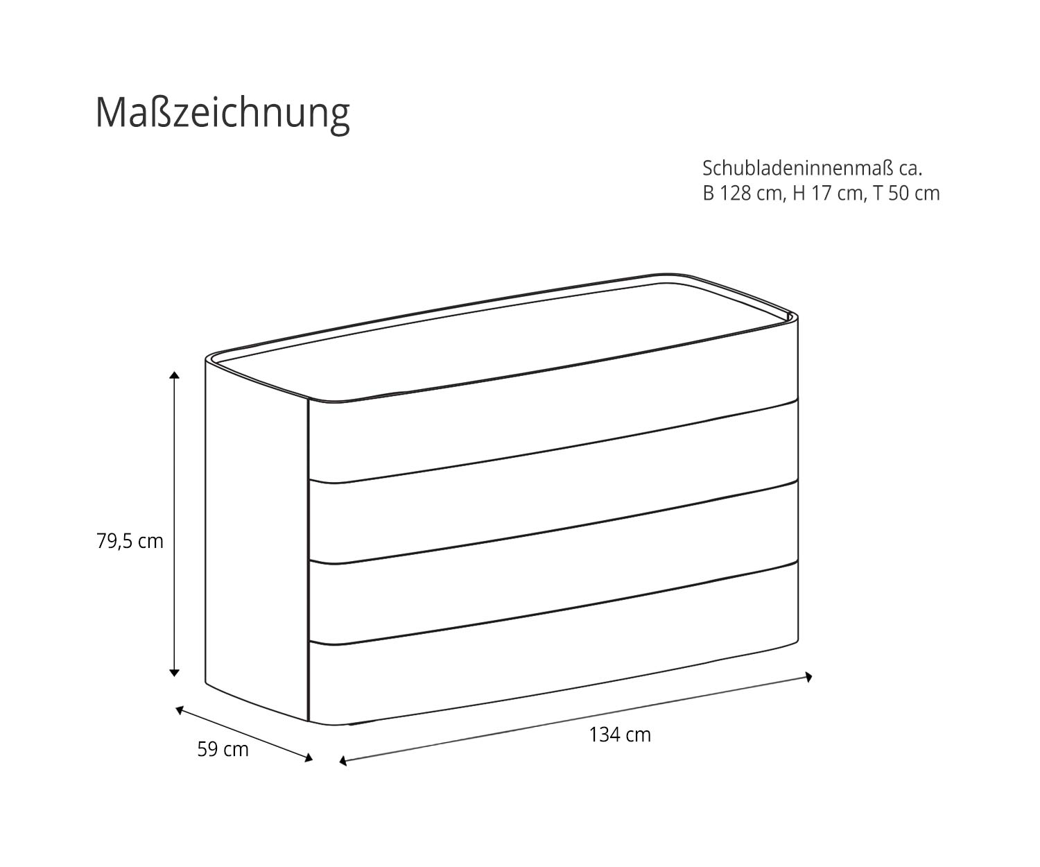 Novamobili Design ladekast Norman 4 laden Afmetingen schets Novamobili Design ladekast Norman 4 laden Afmetingen schets