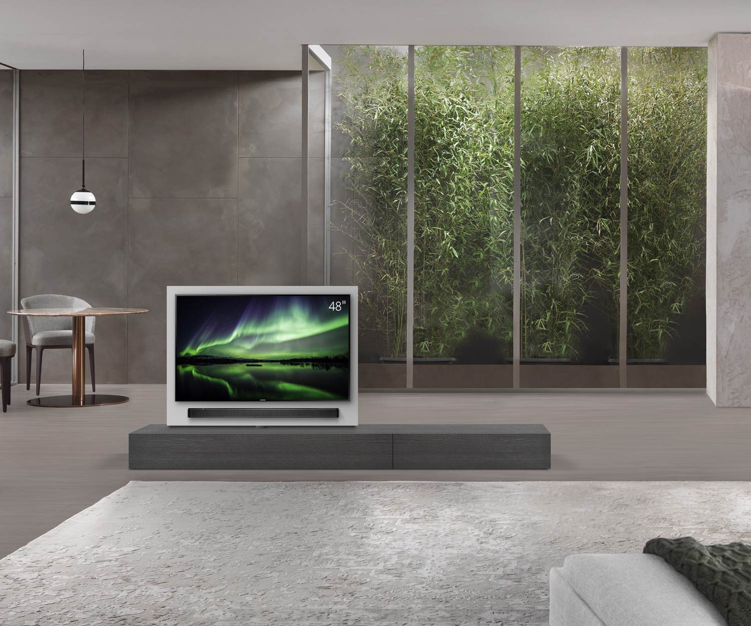 Livitalia Roto design lowboard ruimteverdeler met draaibaar TV-paneel B150 50 H25 D56 EiGr B90re oBox Livitalia Roto design lowboard ruimteverdeler met draaibaar TV-paneel B150 50 H25 D56 EiGr B90re oBox