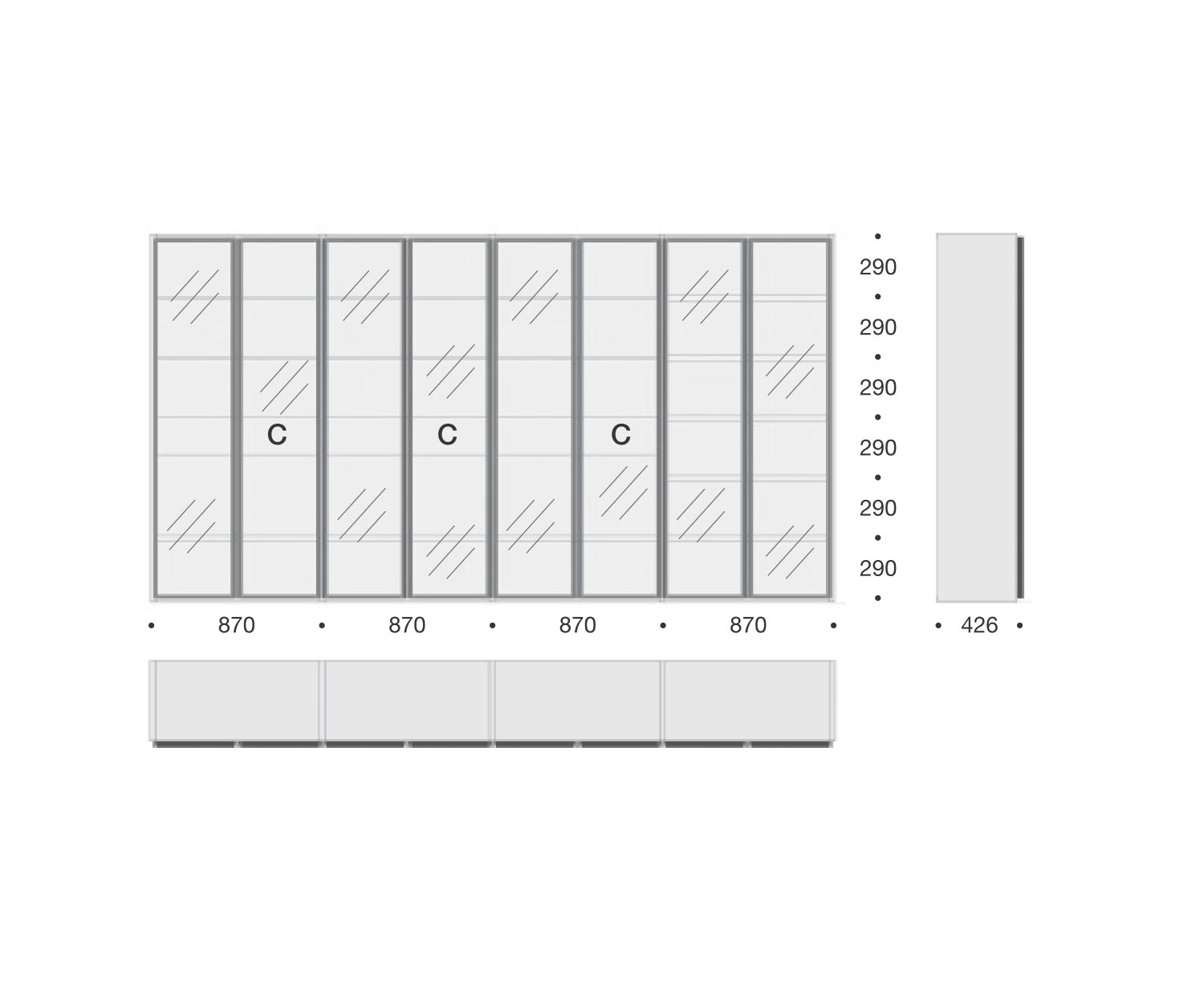Moderne Livitalia boekenkast met glazen kast C63 Moderne Livitalia boekenkast met glazen kast C63