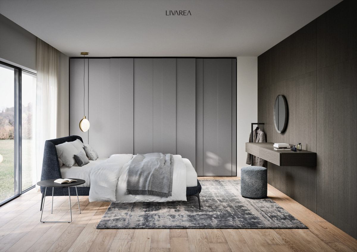 Moderne schuifdeurkast in grijs Moderne schuifdeurkast in grijs