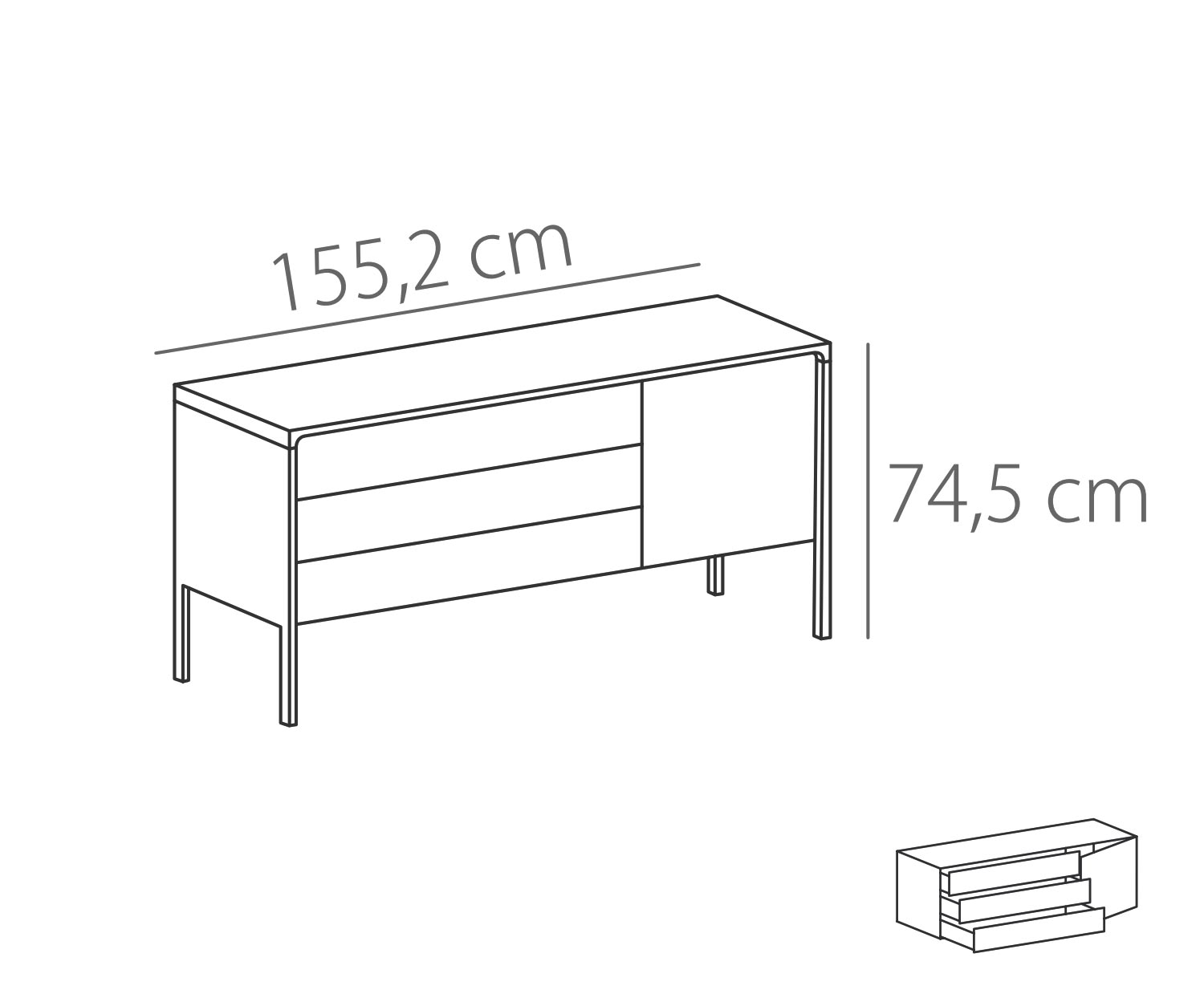 Punt Dressoir Tactiel Eik Wit Tactiel B 155 3 laden + 1 deur Schets Punt Dressoir Tactiel Eik Wit Tactiel B 155 3 laden + 1 deur Schets